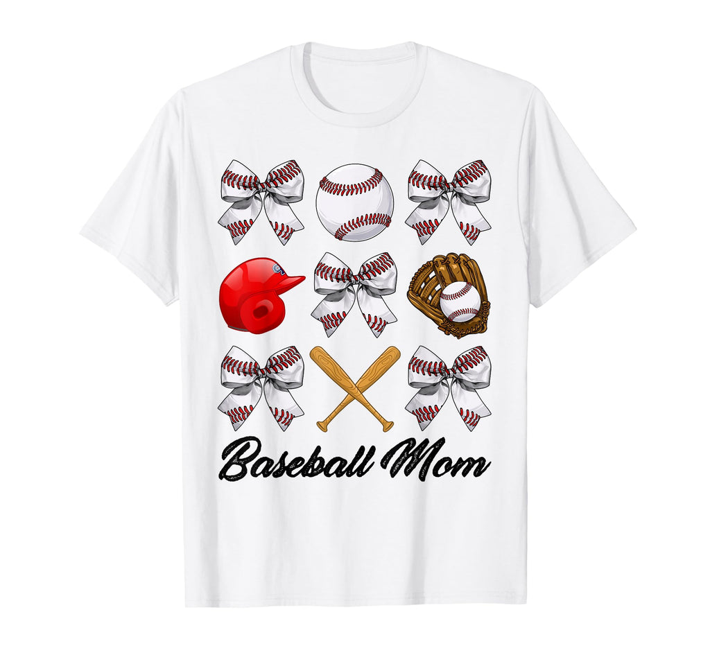Baseball Mama Bow Baseball Mom Mothers T-Shirt - Graphic Print Men Women - T-Shirt, Sweatshirt, Hoodie