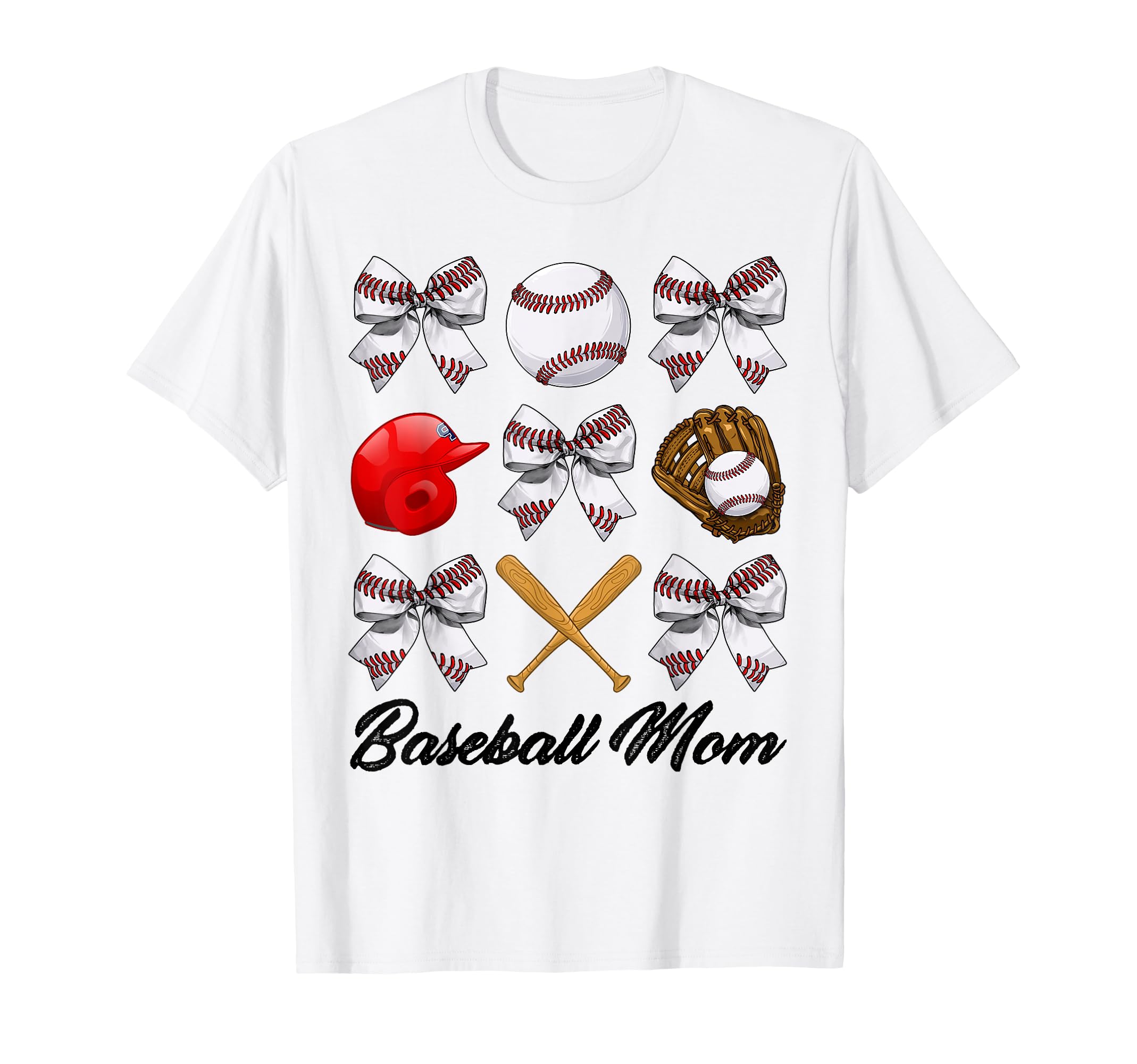 Baseball Mama Bow Baseball Mom Mothers T-Shirt - Graphic Print Men Women - T-Shirt, Sweatshirt, Hoodie