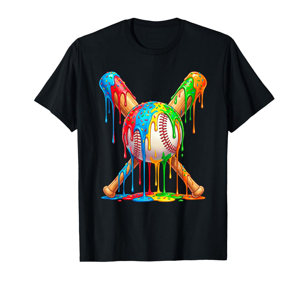 Baseball Drip Ice Cream Rainbow Crossed T-Shirt - Graphic Print for Adults - T-Shirt, Sweatshirt, Hoodie