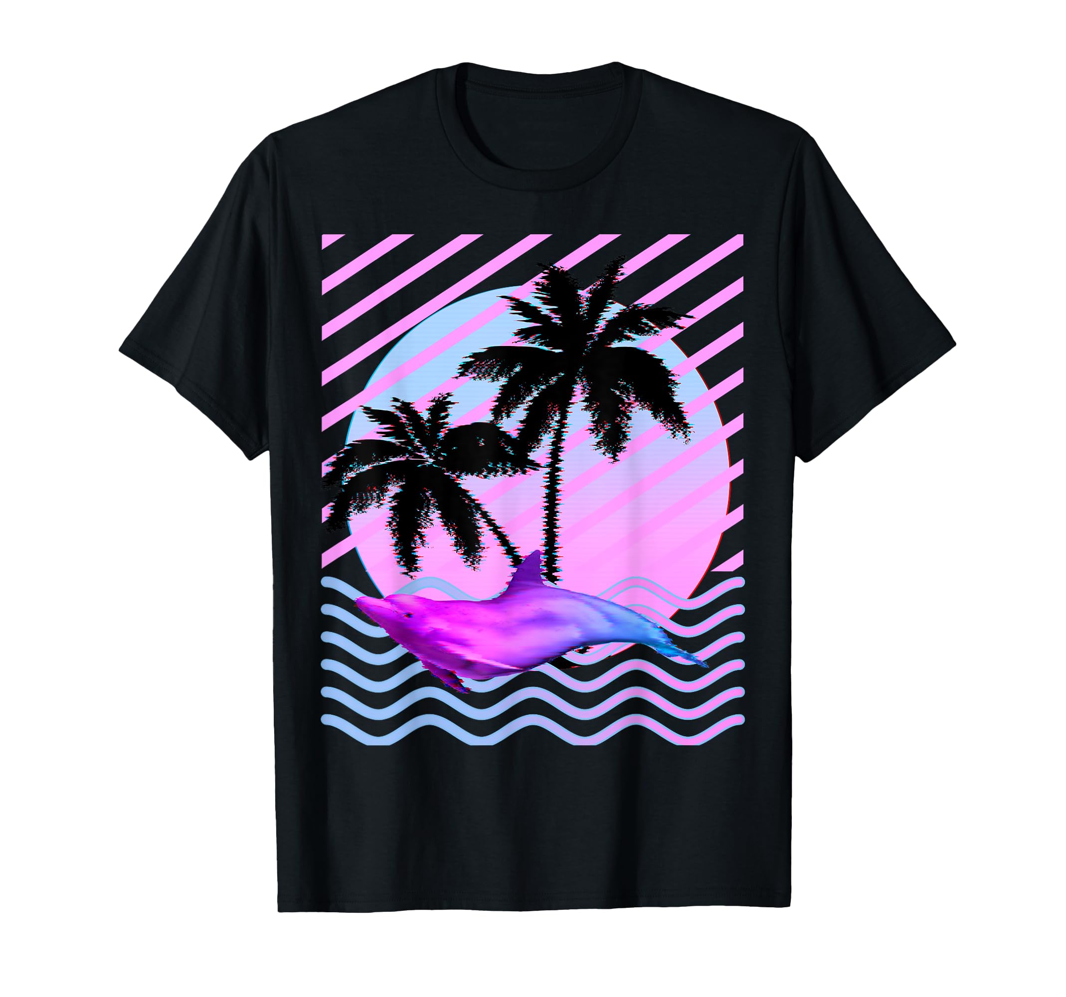 Palm Tree And Vaporwave Dolphin T-Shirt - Custom Art Print Men Women - T-Shirt, Sweatshirt, Hoodie