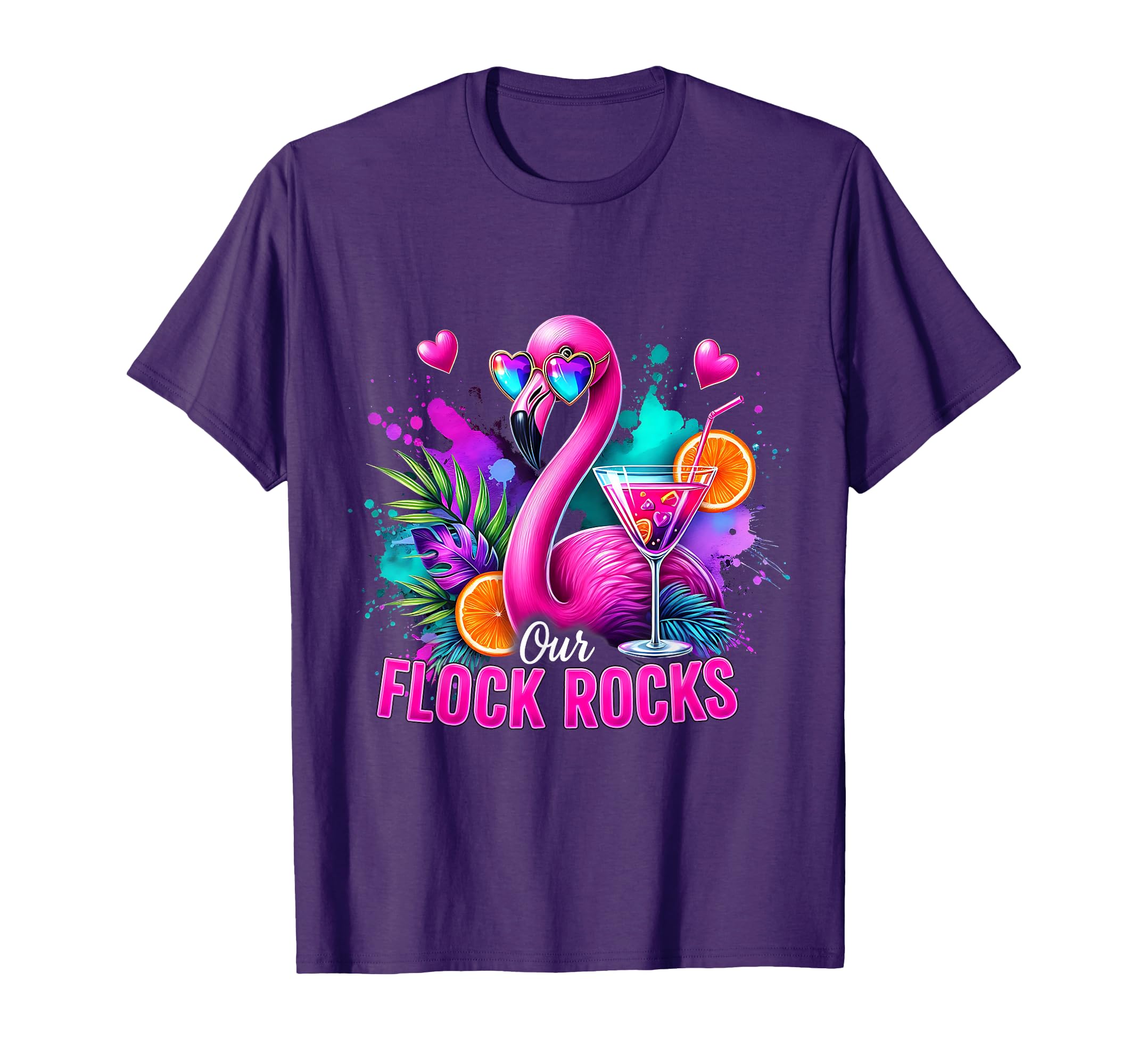 Our Flock Rocks Flamingo Summer Vacation T-Shirt - Graphic Print Men Women - T-Shirt, Sweatshirt, Hoodie