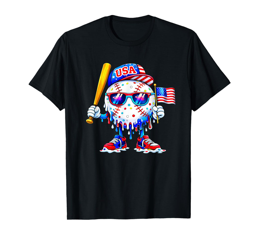 Baseball 4Th July Usa Flag Patriotic Funny T-Shirt - Trendy Graphic Unisex - T-Shirt, Sweatshirt, Hoodie