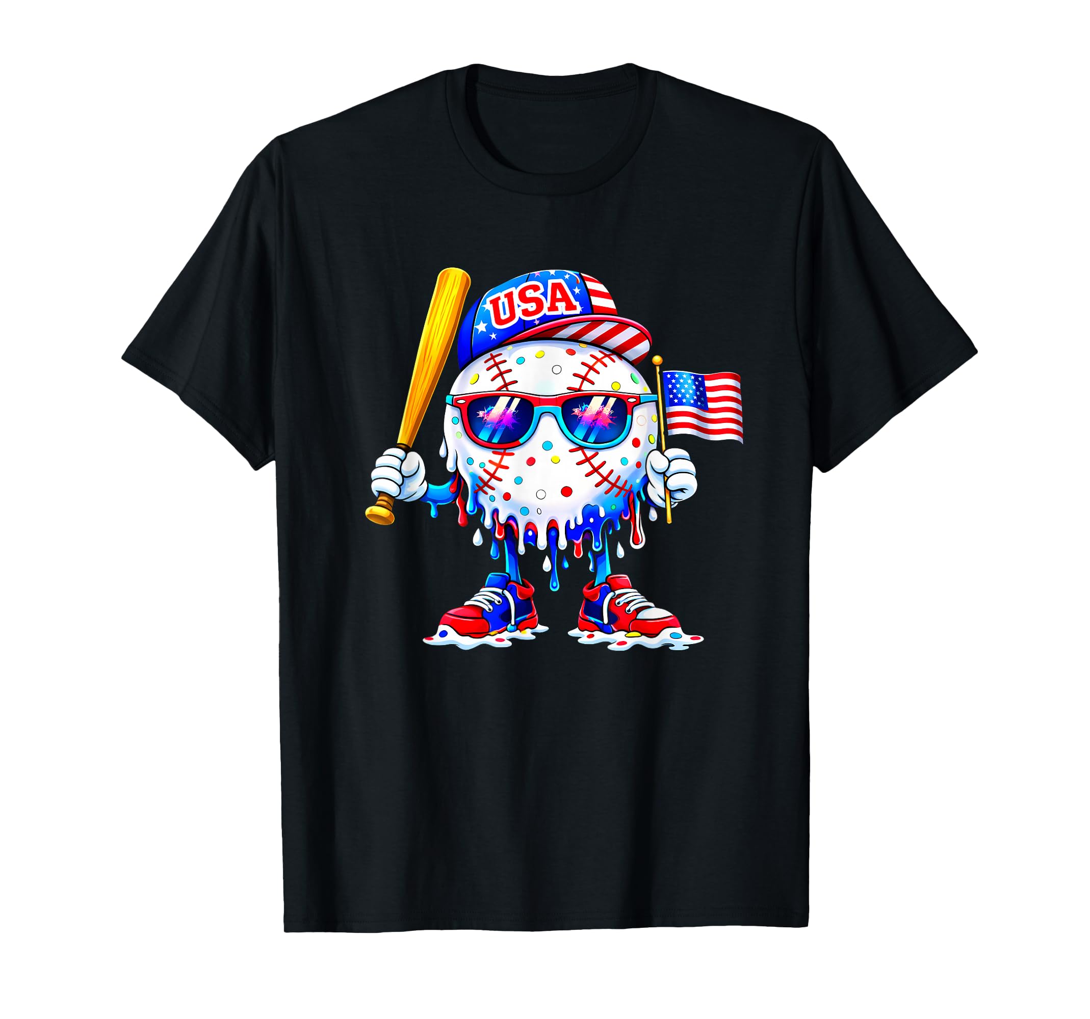 Baseball 4Th July Usa Flag Patriotic Funny T-Shirt - Trendy Graphic Unisex - T-Shirt, Sweatshirt, Hoodie
