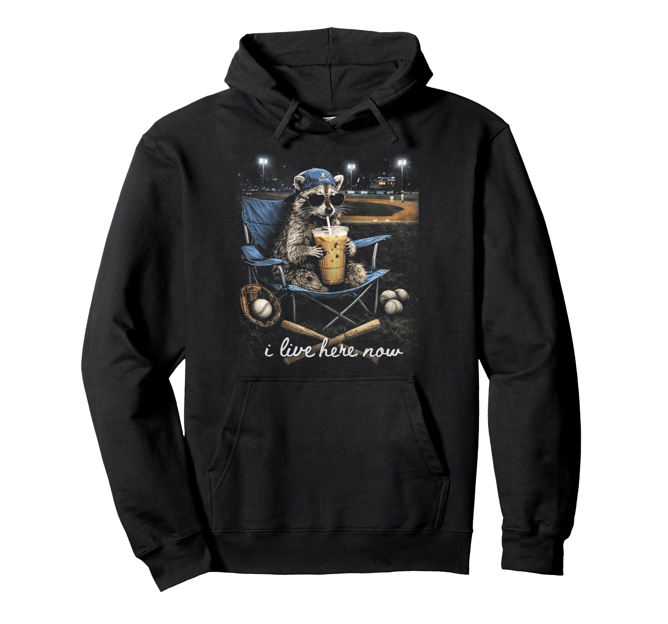 Funny Raccoon Baseball Iced Coffee Hoodie - Novelty Apparel for Adults - T-Shirt, Sweatshirt, Hoodie