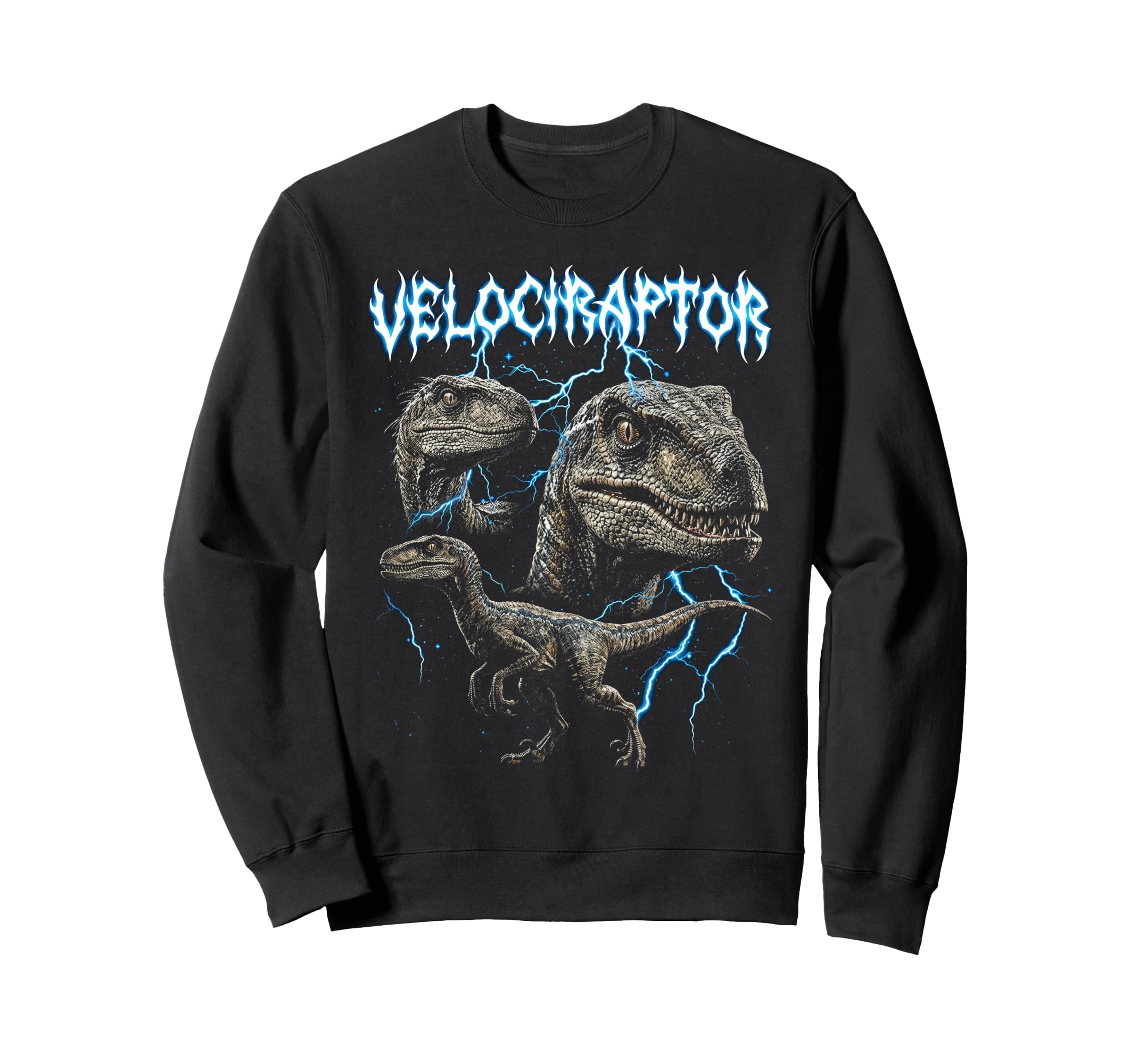 Velociraptor 90S Heavy Metal Sweatshirt - Novelty Apparel for Adults - T-Shirt, Sweatshirt, Hoodie