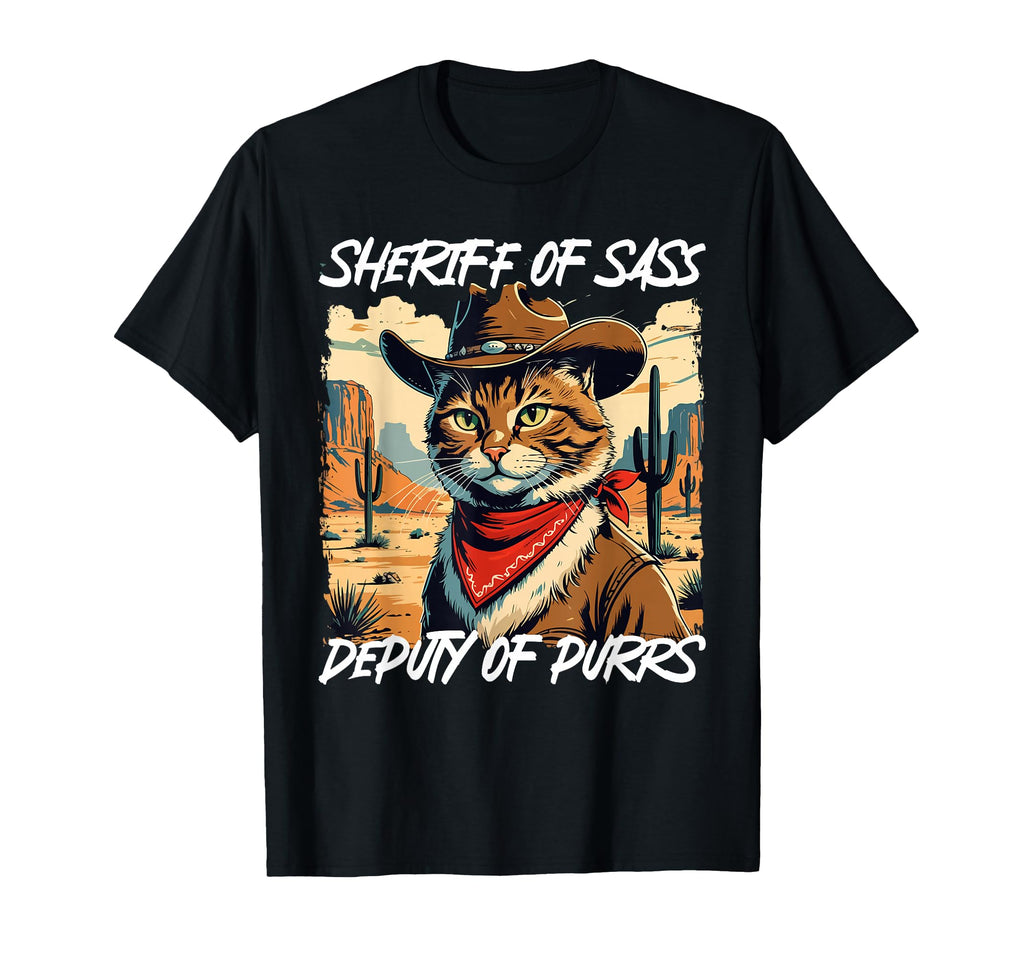 Funny Sheriff Cat Meme Cowboy T-Shirt - Unique Graphic Unisex - T-Shirt, Sweatshirt, Hoodie