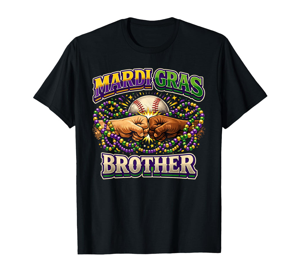 Mardi Gras Brother Fist Bump Baseball T-Shirt - Trendy Graphic Unisex - T-Shirt, Sweatshirt, Hoodie