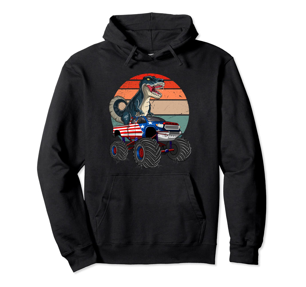 American Flag Monster Truck T Rex Hoodie - Minimalist Print Men Women - T-Shirt, Sweatshirt, Hoodie