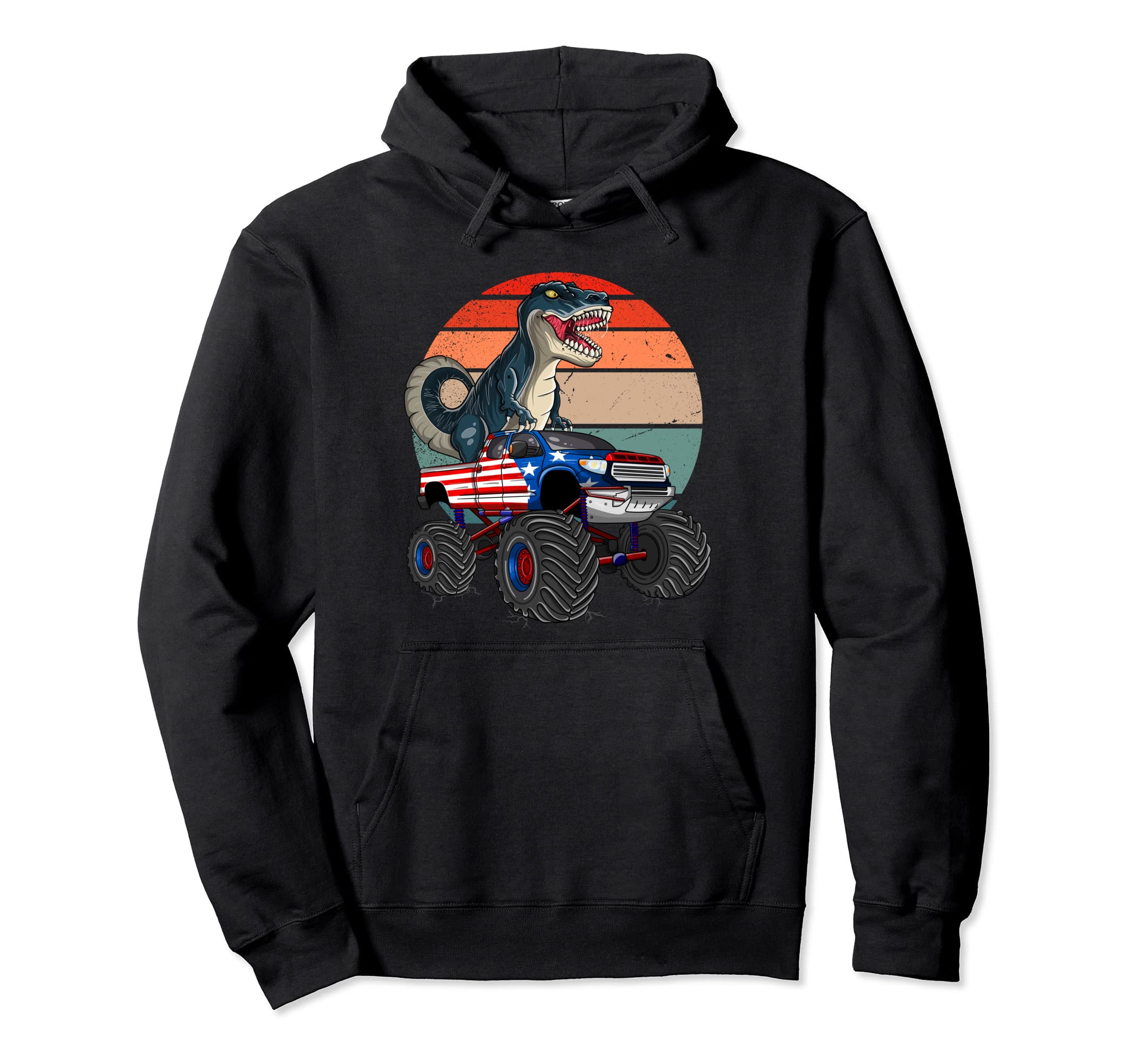 American Flag Monster Truck T Rex Hoodie - Minimalist Print Men Women - T-Shirt, Sweatshirt, Hoodie
