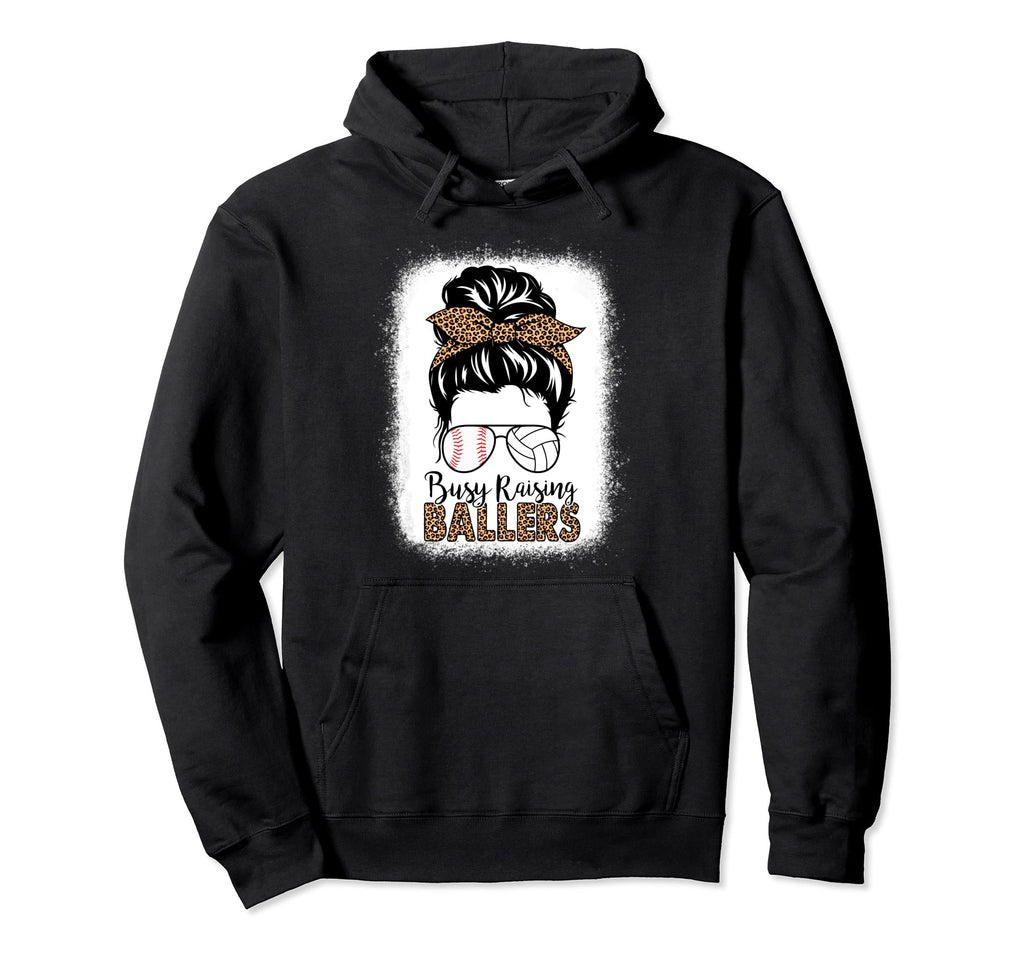Baseball And Volleyball Mom Messy Bun Hoodie - Fun Novelty Design Unisex - T-Shirt, Sweatshirt, Hoodie