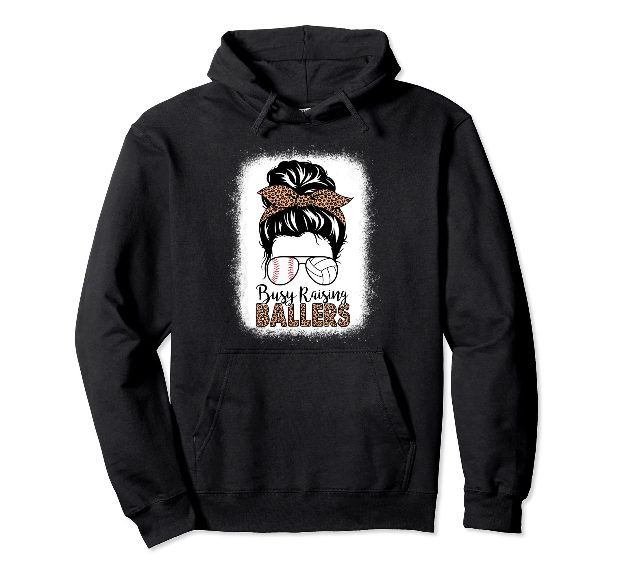 Baseball And Volleyball Mom Messy Bun Hoodie - Fun Novelty Design Unisex - T-Shirt, Sweatshirt, Hoodie