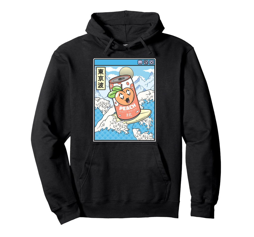 Surfing Peach Soda Japanese Waves Hoodie - Streetwear Style Men Women - T-Shirt, Sweatshirt, Hoodie
