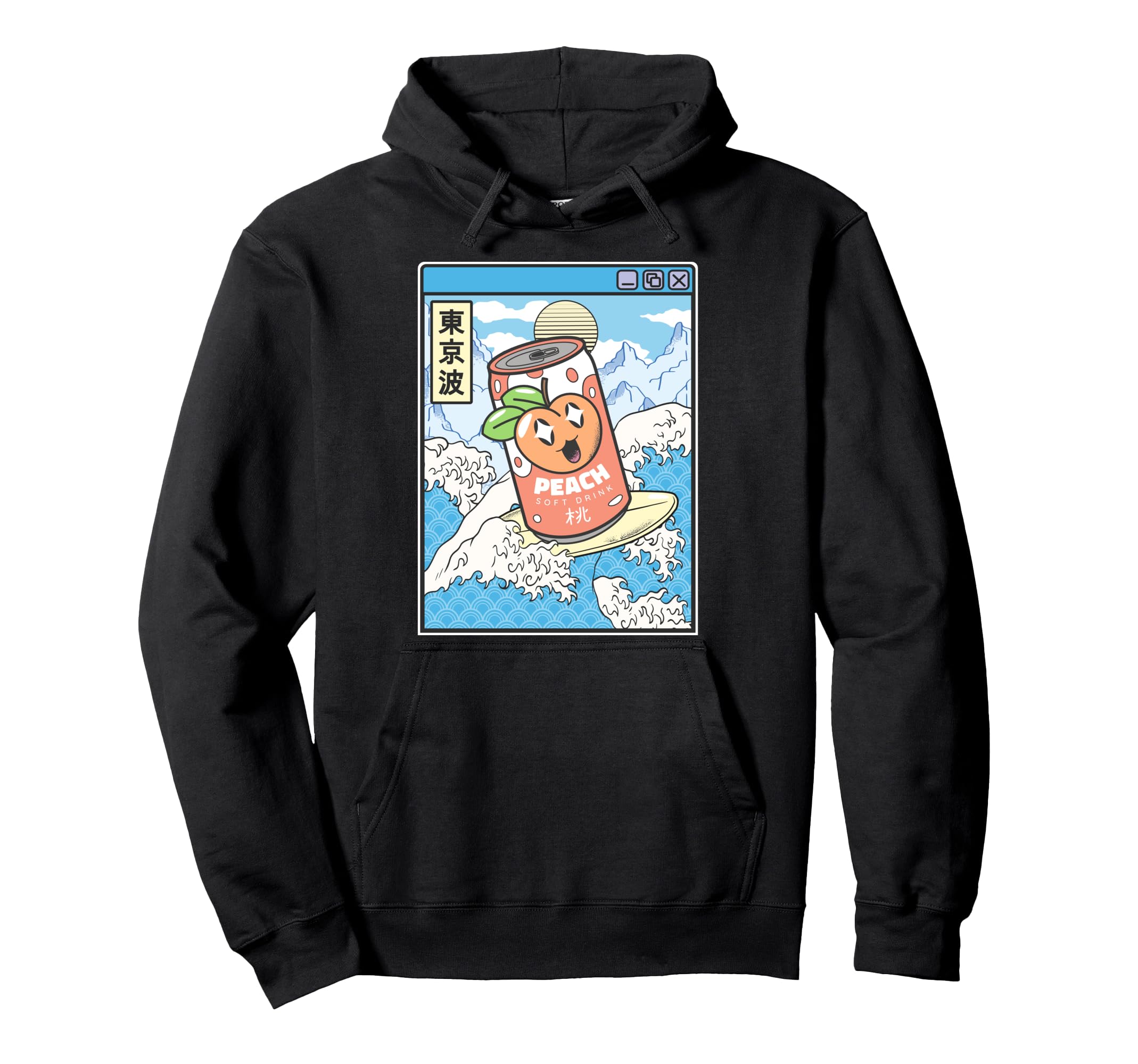 Surfing Peach Soda Japanese Waves Hoodie - Streetwear Style Men Women - T-Shirt, Sweatshirt, Hoodie