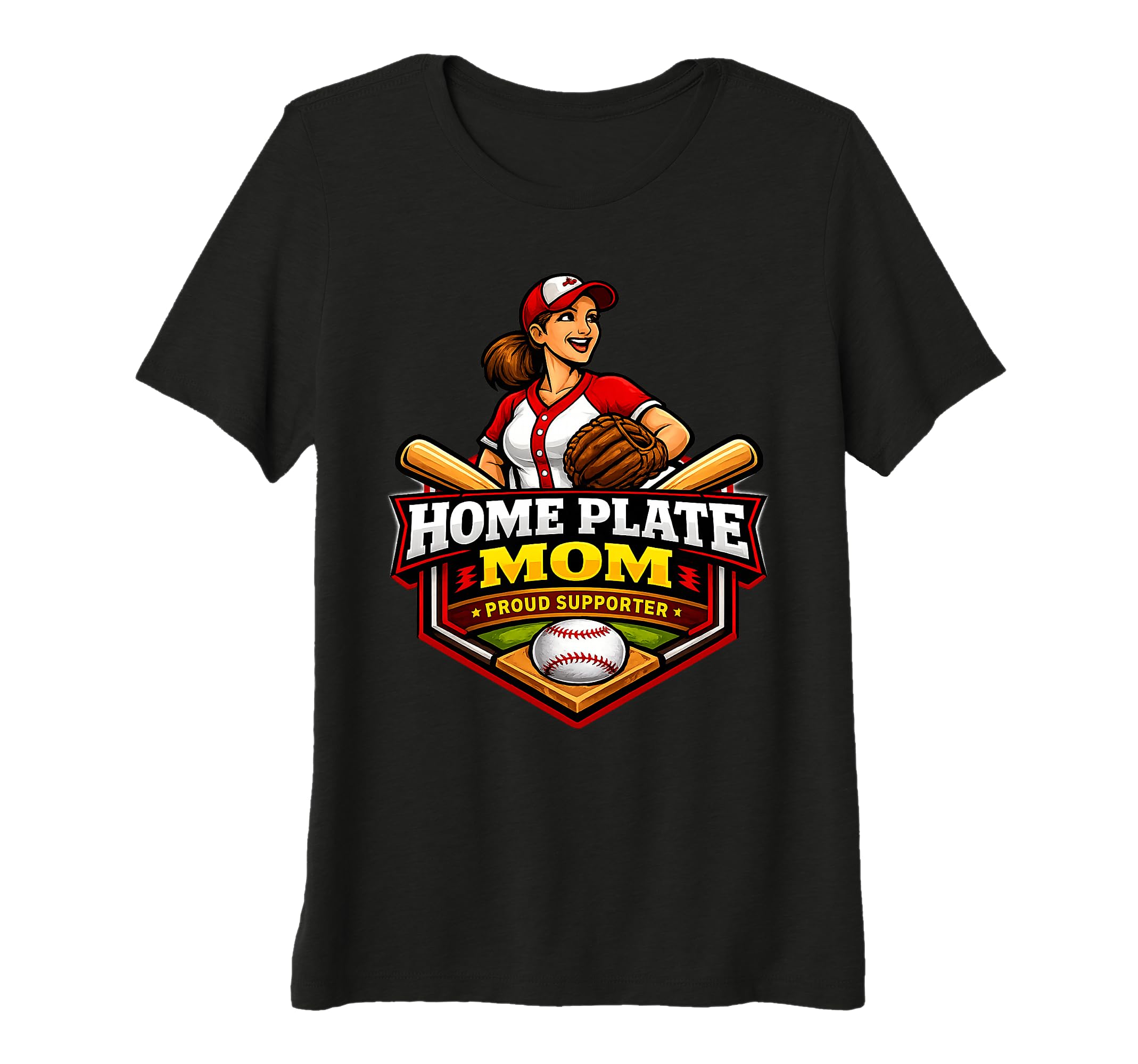 Womens Home Plate Baseball Mom T-Shirt - Casual Everyday Wear for Adults - T-Shirt, Sweatshirt, Hoodie