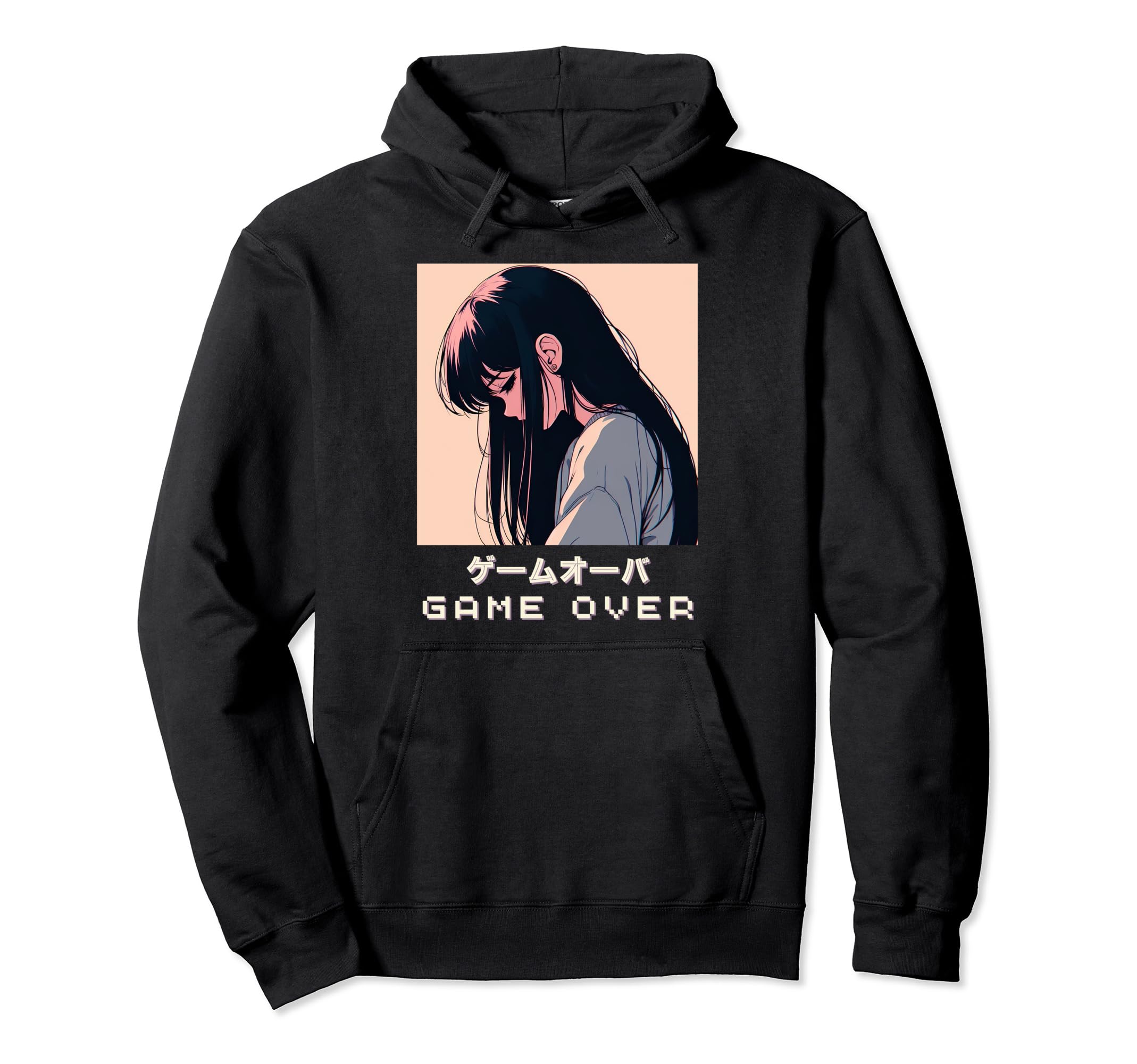 90S Japanese Sad Anime Game Over Hoodie - Fun Novelty Design Men Women - T-Shirt, Sweatshirt, Hoodie