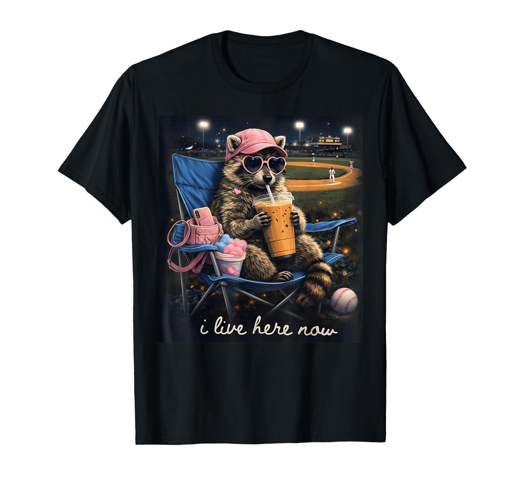 I Live Here Now Racoon Drinking Iced T-Shirt - Custom Art Print Men Women - T-Shirt, Sweatshirt, Hoodie