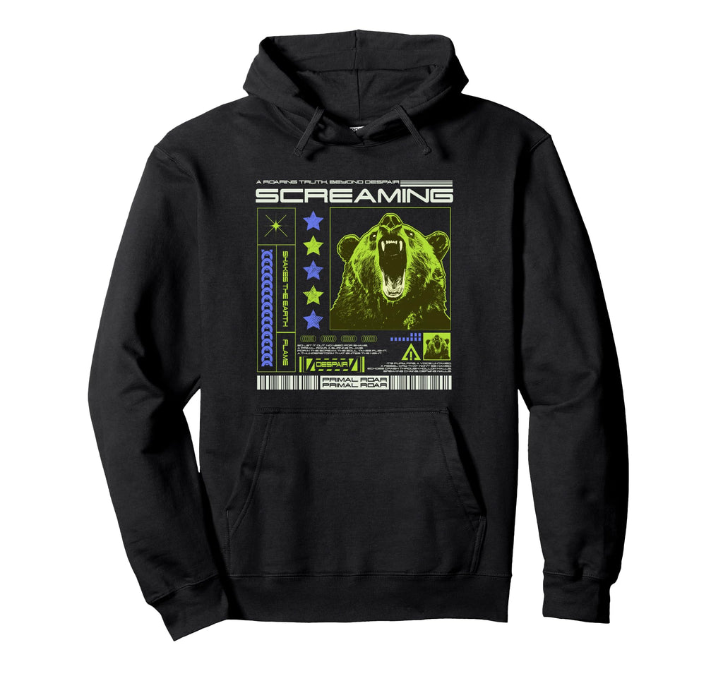 Y2K Screaming Bear Bold Urban Graffiti Hoodie - Unique Graphic Men Women - T-Shirt, Sweatshirt, Hoodie