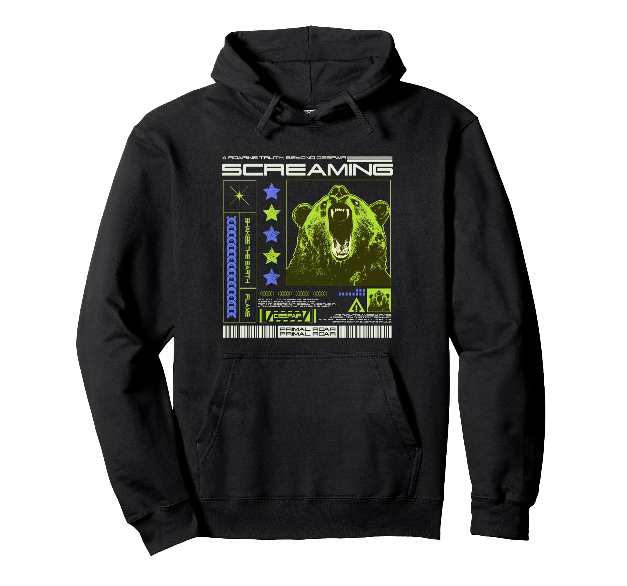 Y2K Screaming Bear Bold Urban Graffiti Hoodie - Unique Graphic Men Women - T-Shirt, Sweatshirt, Hoodie