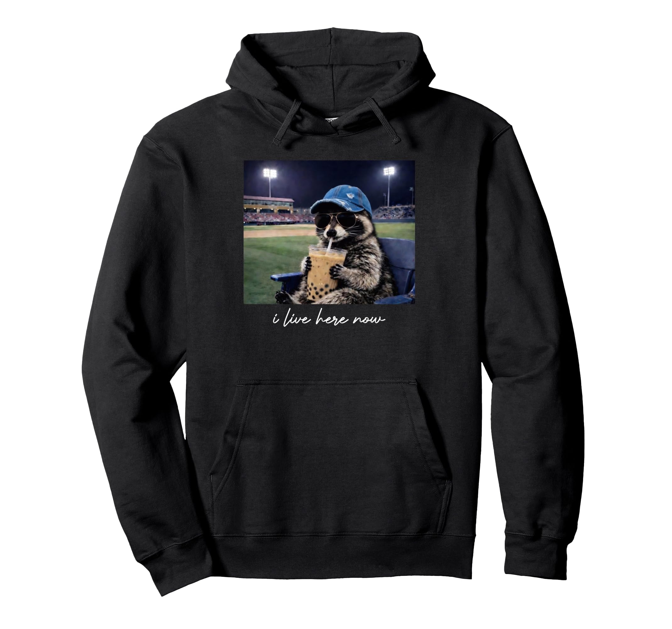 Racoon Funny Ballfield Dark Only Hoodie - Graphic Print for Adults - T-Shirt, Sweatshirt, Hoodie