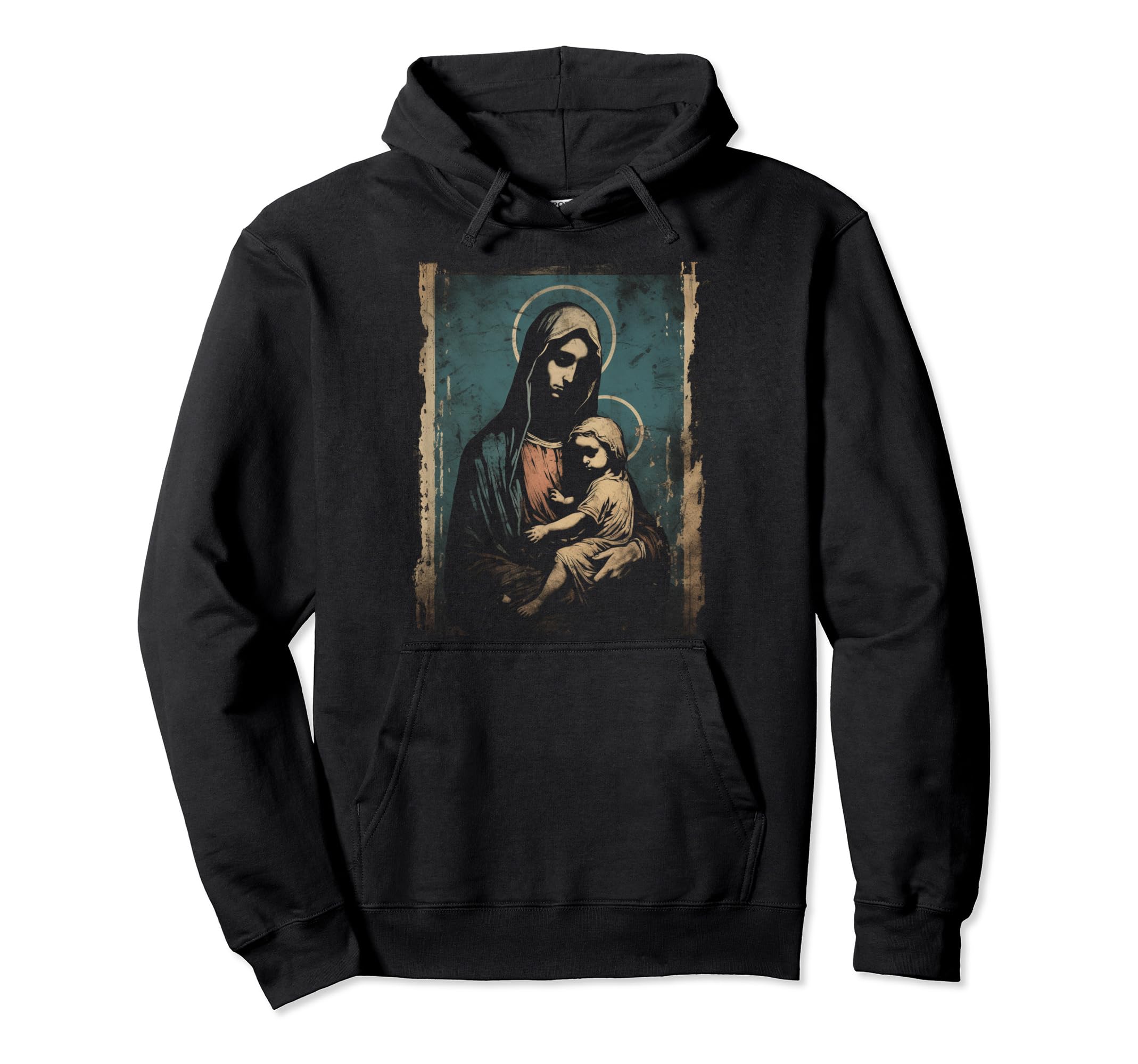 Mary Jesus Distressed 90S Goth Grunge Hoodie - Novelty Apparel Men Women - T-Shirt, Sweatshirt, Hoodie