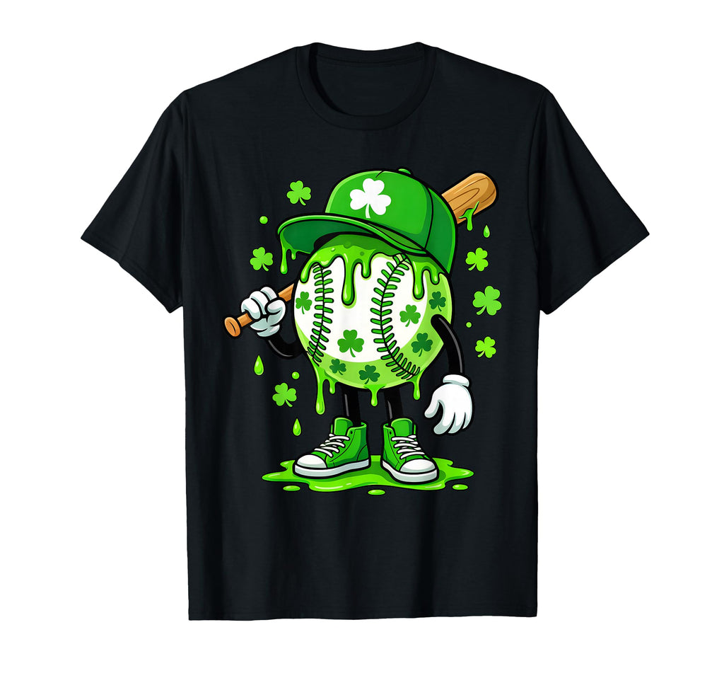 St Patricks Day Shamrock Baseball Drip T-Shirt - Trendy Graphic Men Women - T-Shirt, Sweatshirt, Hoodie