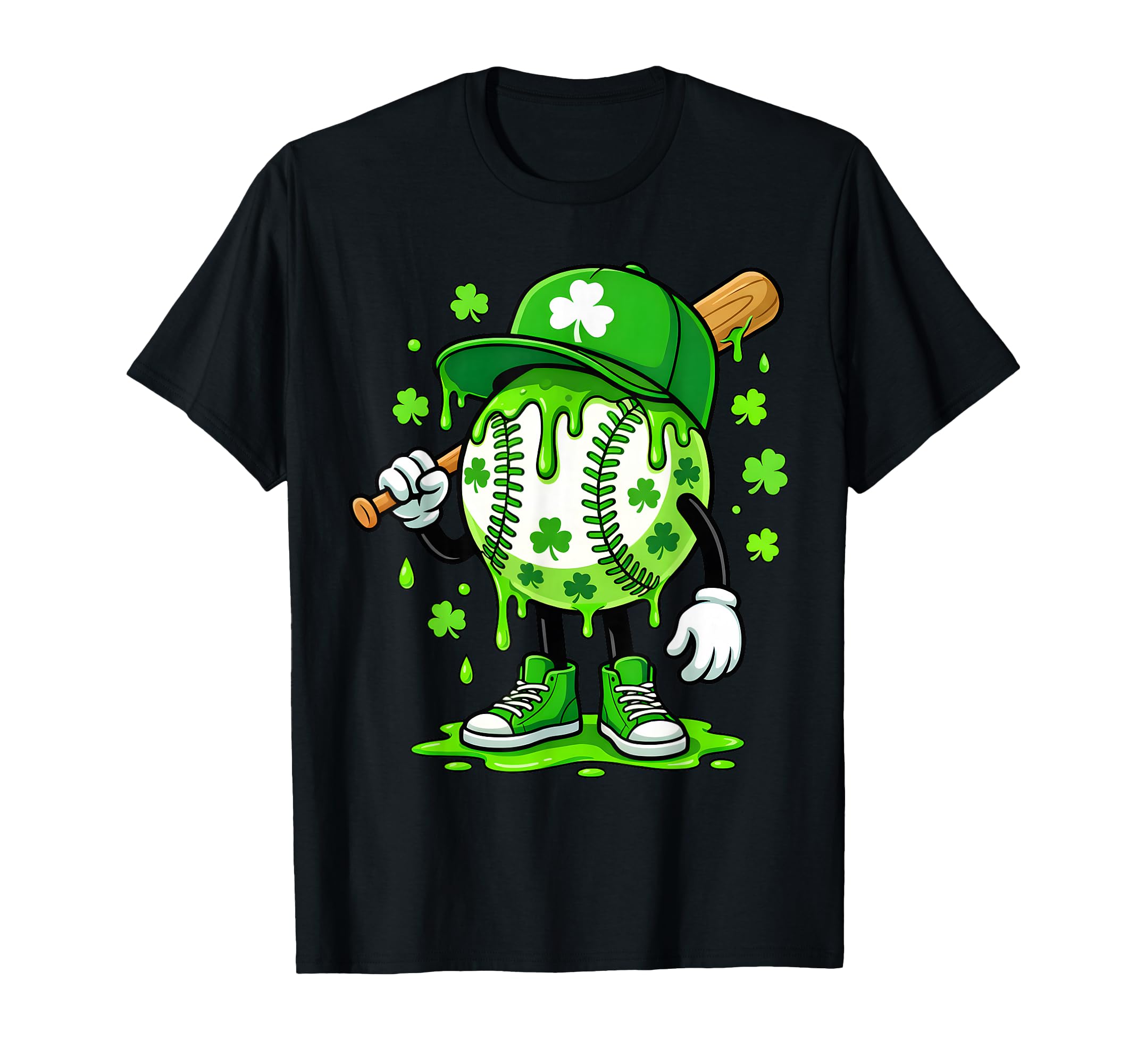 St Patricks Day Shamrock Baseball Drip T-Shirt - Trendy Graphic Men Women - T-Shirt, Sweatshirt, Hoodie