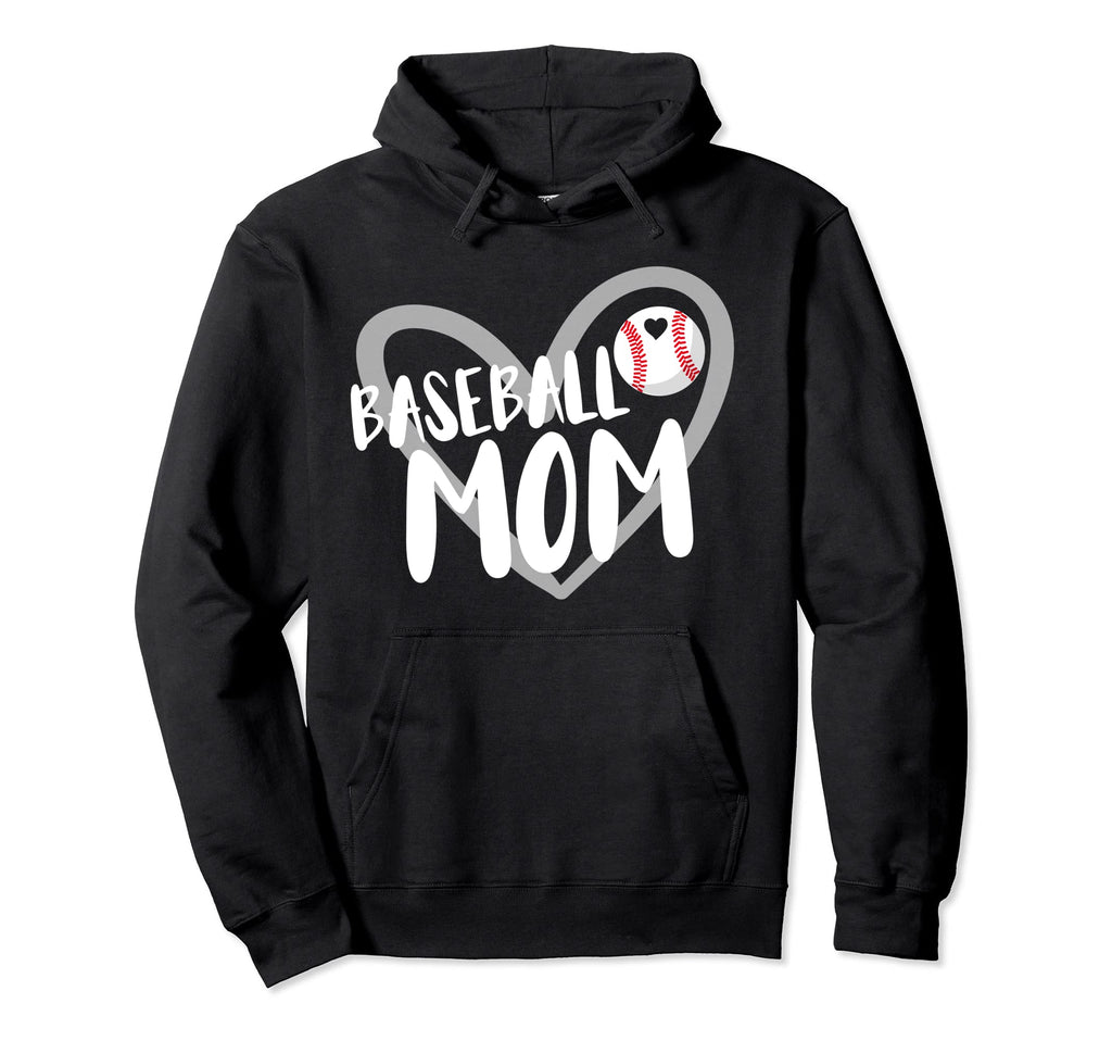 Baseball Mom Heart Hoodie - Unique Graphic Men Women - T-Shirt, Sweatshirt, Hoodie