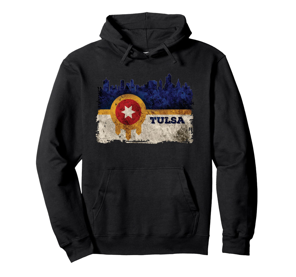 New Tulsa Flag Skyline Distressed Tulsa Hoodie - Trendy Graphic Men Women - T-Shirt, Sweatshirt, Hoodie