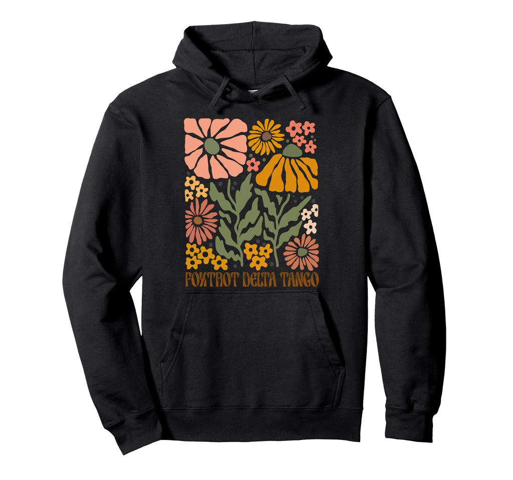 Groovy Boho Floral Patriotic Foxtrots Hoodie - Unique Graphic for Adults - T-Shirt, Sweatshirt, Hoodie