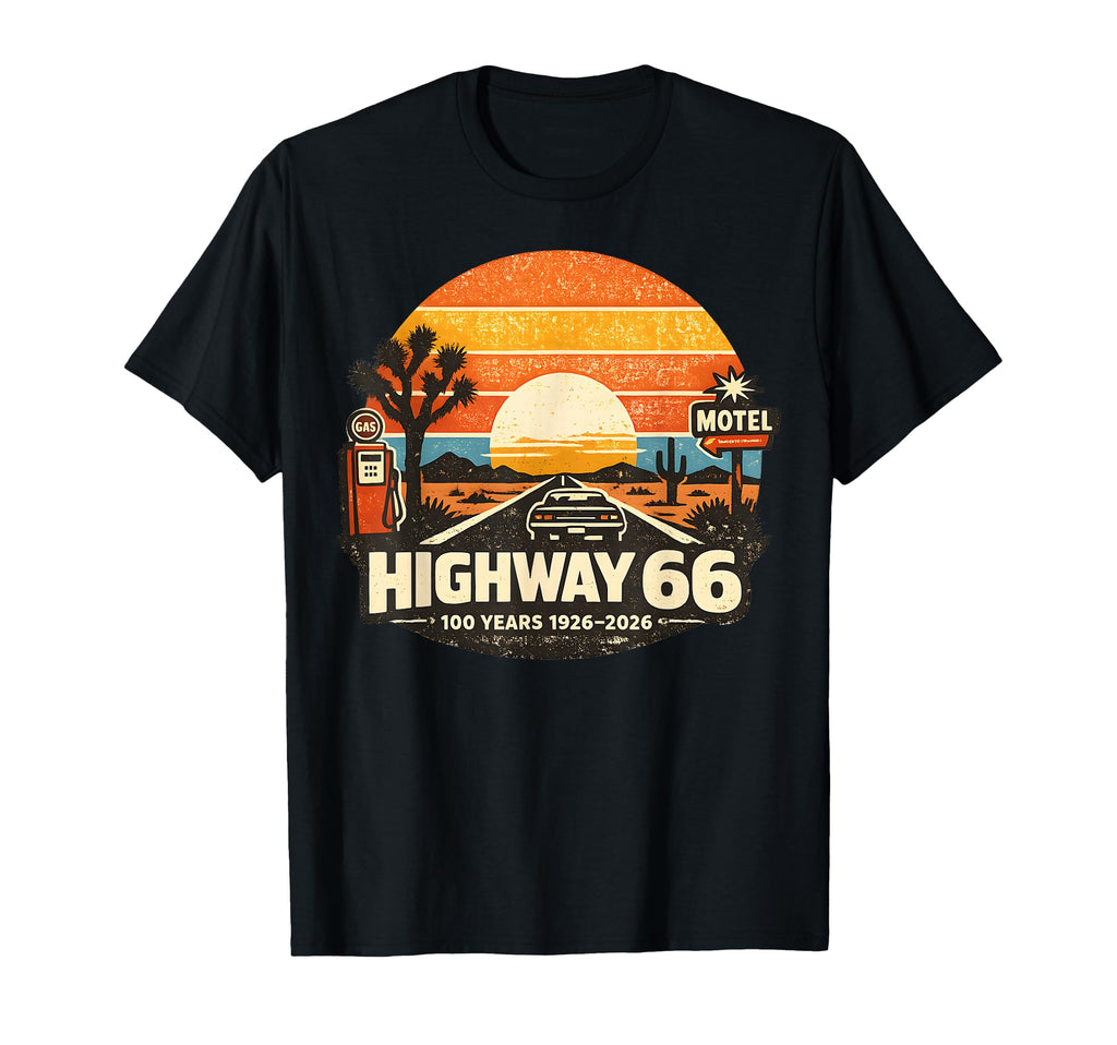 Highway 66 100 Years 1926 2026 Car Lover T-Shirt - Graphic Print Men Women - T-Shirt, Sweatshirt, Hoodie