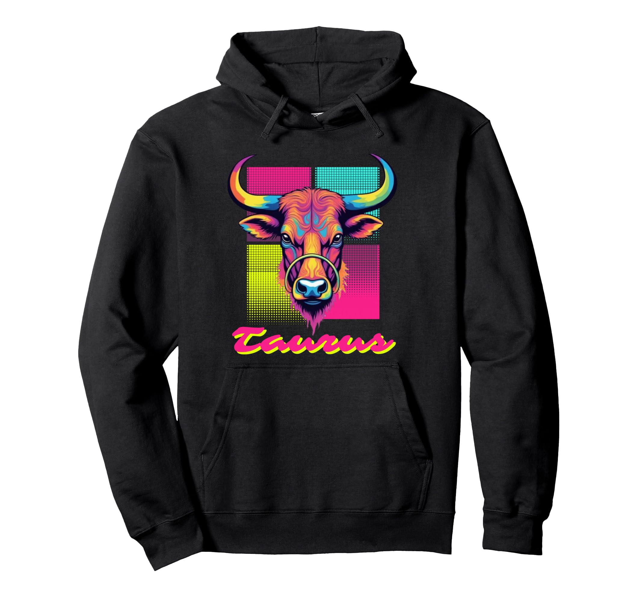 Taurus Bull Neon 80S Vaporwave Zodiac Taurus Hoodie - Graphic Print Unisex - T-Shirt, Sweatshirt, Hoodie
