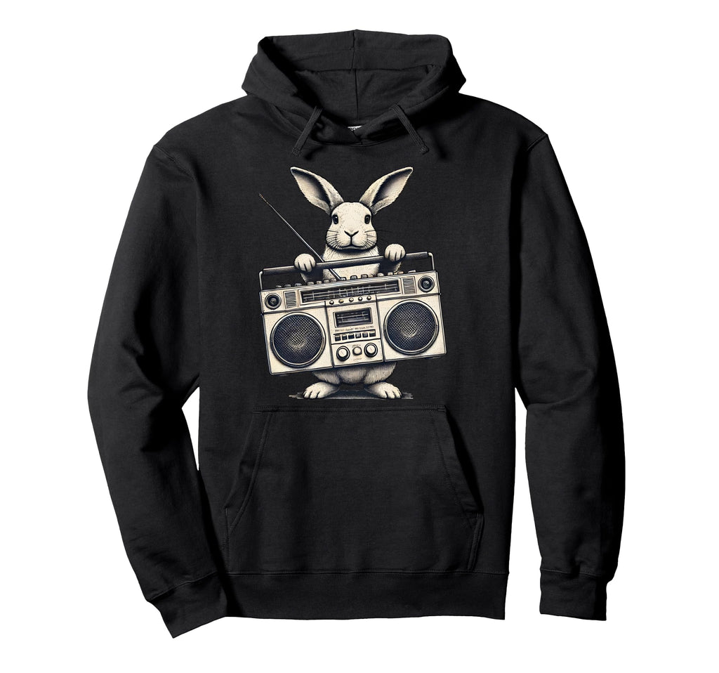 Hip Hop Easter Bunny Boombox Rabbit Box Hoodie - Unique Graphic Men Women - T-Shirt, Sweatshirt, Hoodie
