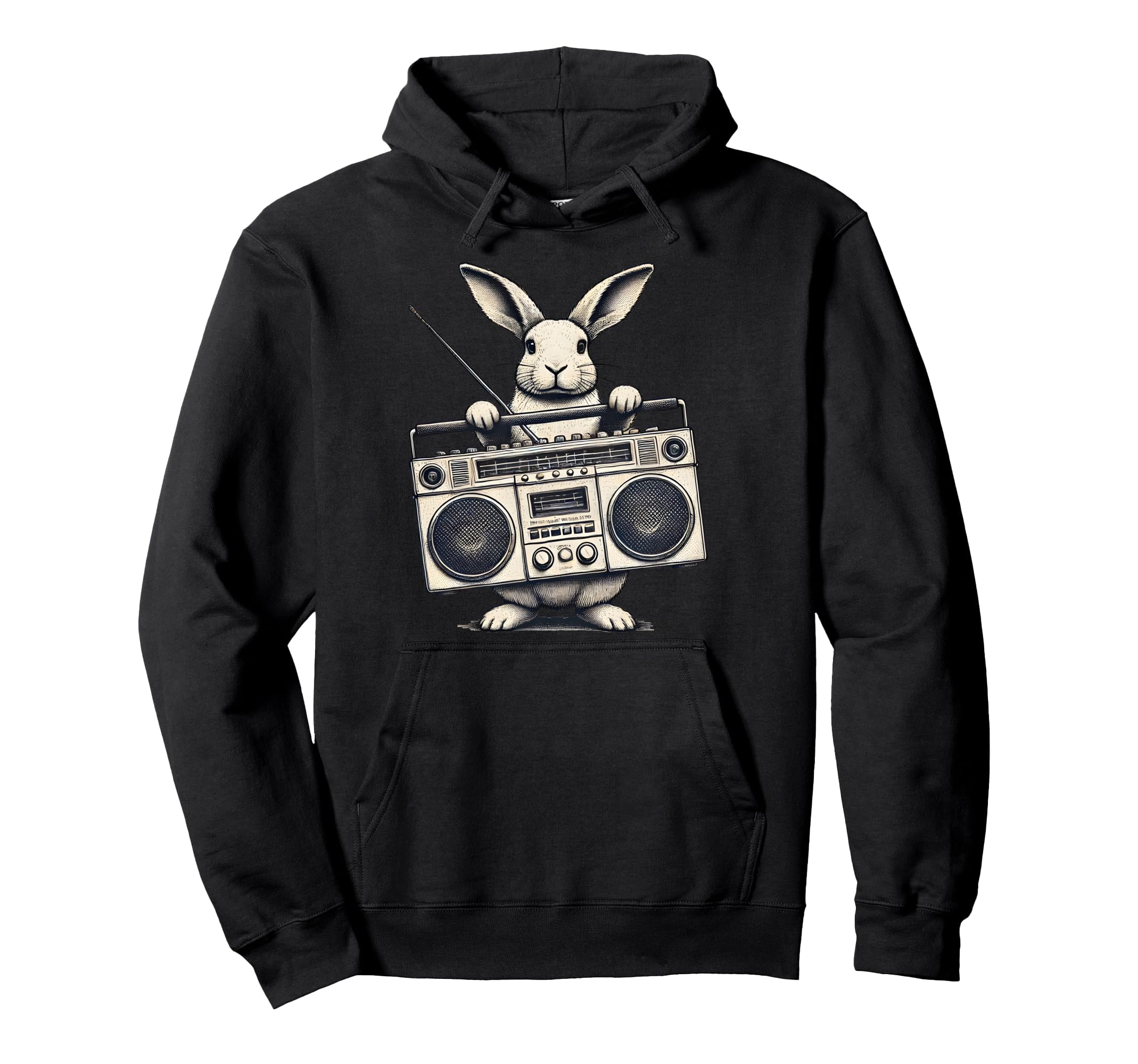 Hip Hop Easter Bunny Boombox Rabbit Box Hoodie - Unique Graphic Men Women - T-Shirt, Sweatshirt, Hoodie