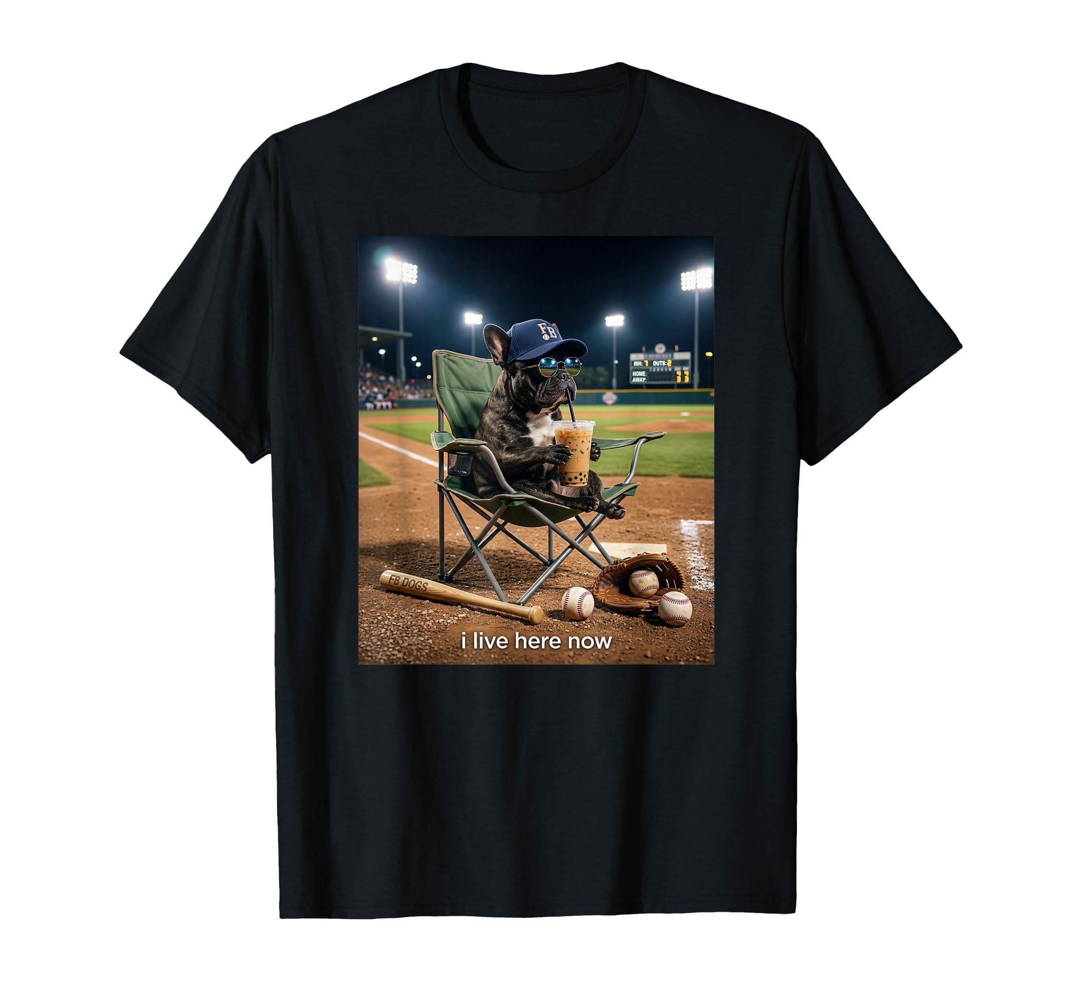 Funny Pug Dog Iced Coffee I Live Here T-Shirt - Graphic Print for Adults - T-Shirt, Sweatshirt, Hoodie