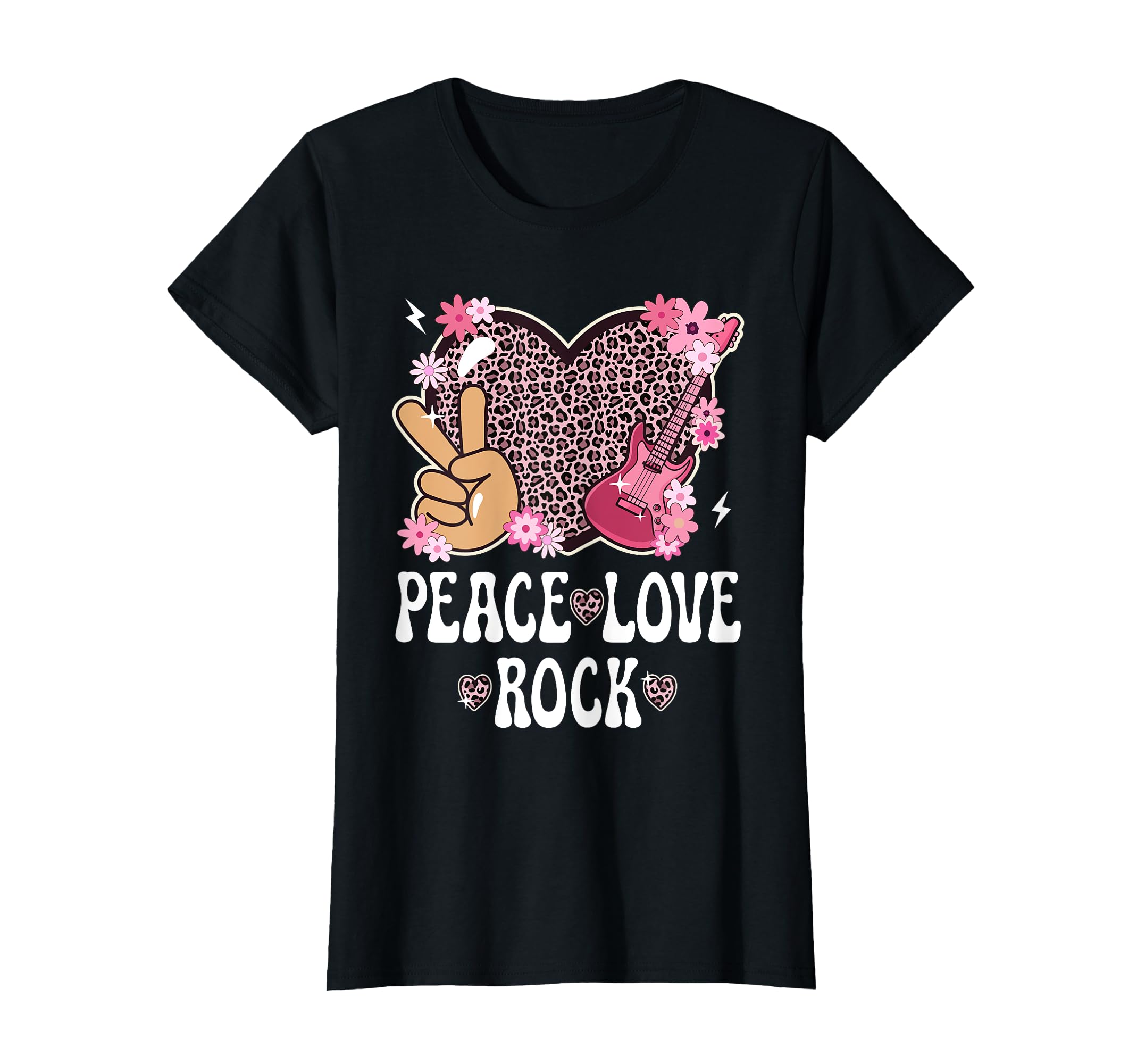 Peace Love Rock And Roll Leopard Rock T-Shirt - Custom Art Print Unisex - T-Shirt, Sweatshirt, Hoodie