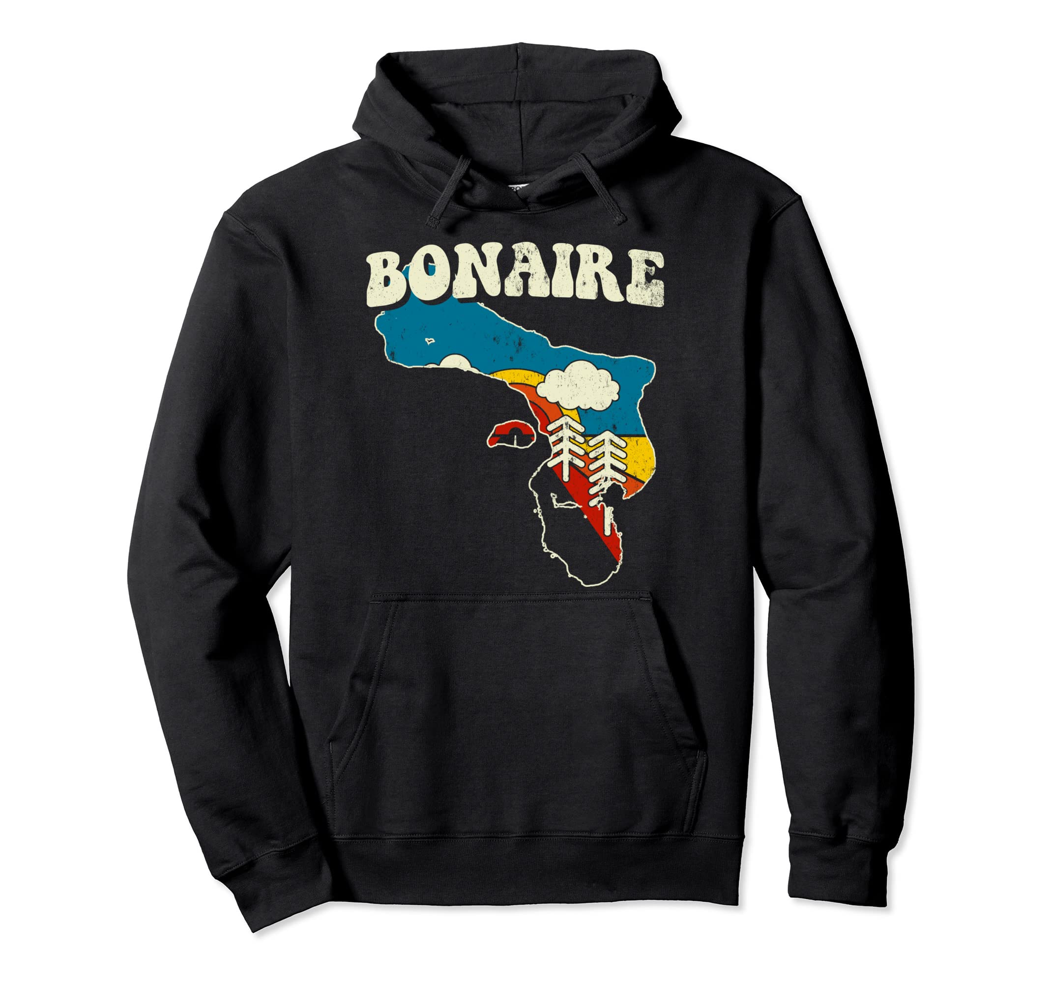 Bonaire Bonairian Country Rainbow 70S Map Hoodie - Minimalist Print Unisex - T-Shirt, Sweatshirt, Hoodie