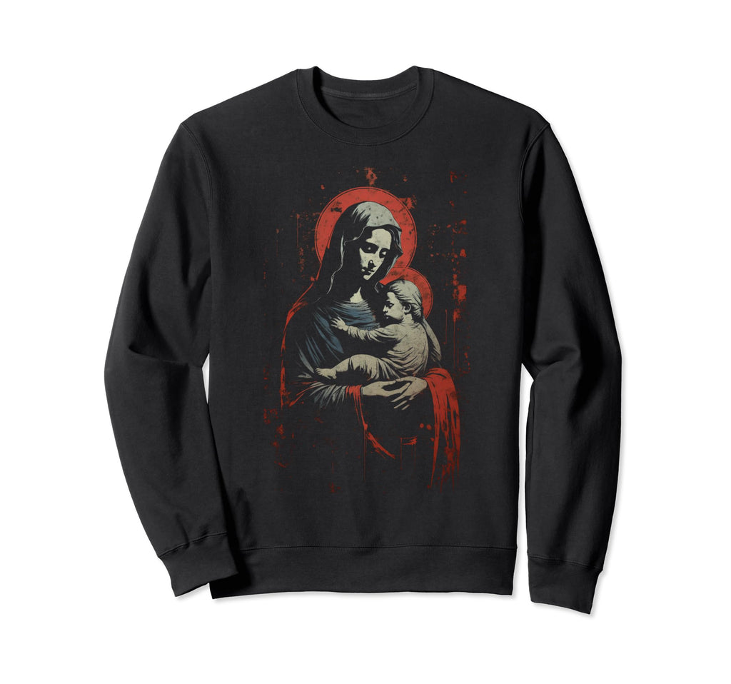 Mary Jesus Distressed 90S Goth Sweatshirt - Casual Everyday Wear Men Women - T-Shirt, Sweatshirt, Hoodie