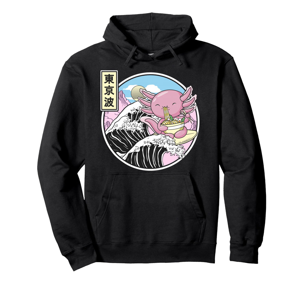 Axolotl Eating Ramen Kanagawa Wave Hoodie - Fun Novelty Design Unisex - T-Shirt, Sweatshirt, Hoodie