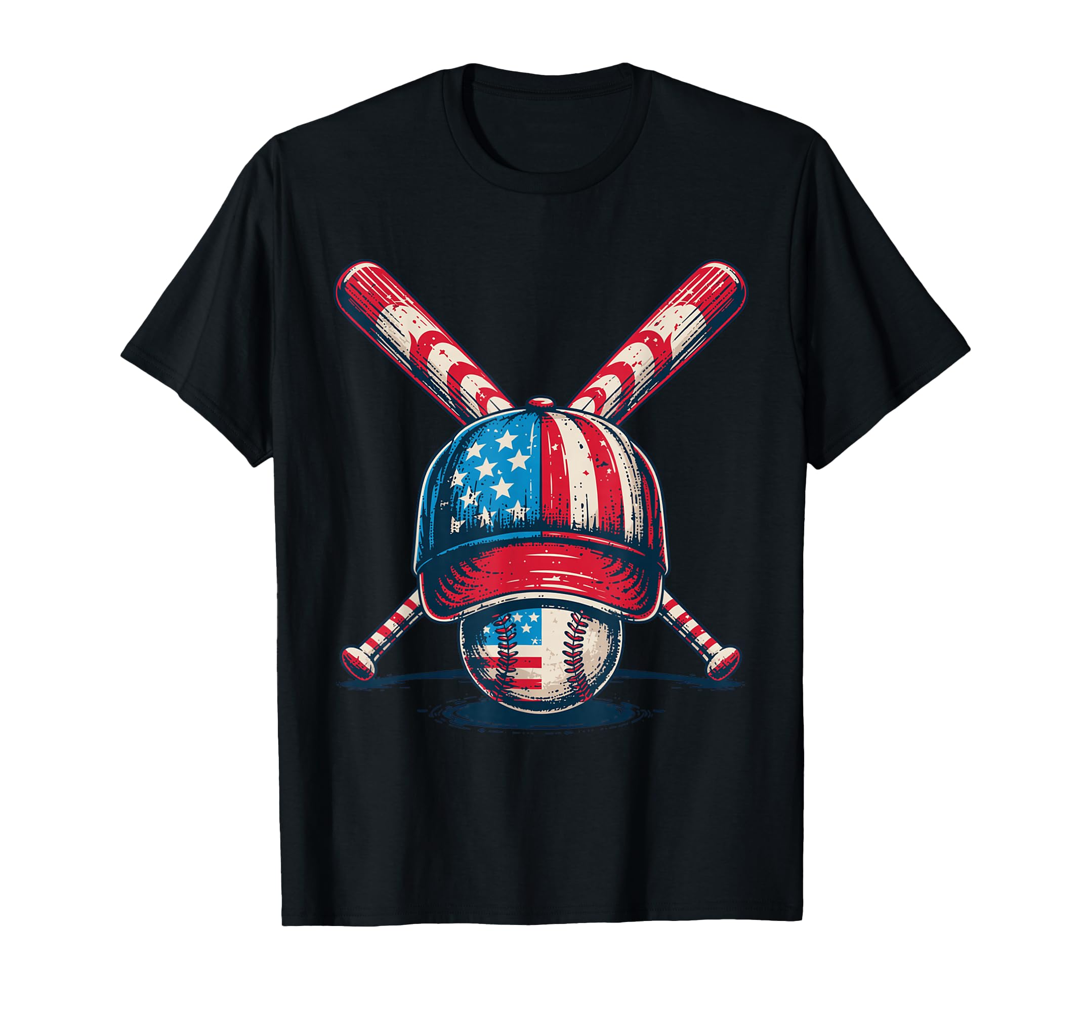 Baseball American Flag Cap Bat Sports T-Shirt - Aesthetic Graphic Unisex - T-Shirt, Sweatshirt, Hoodie