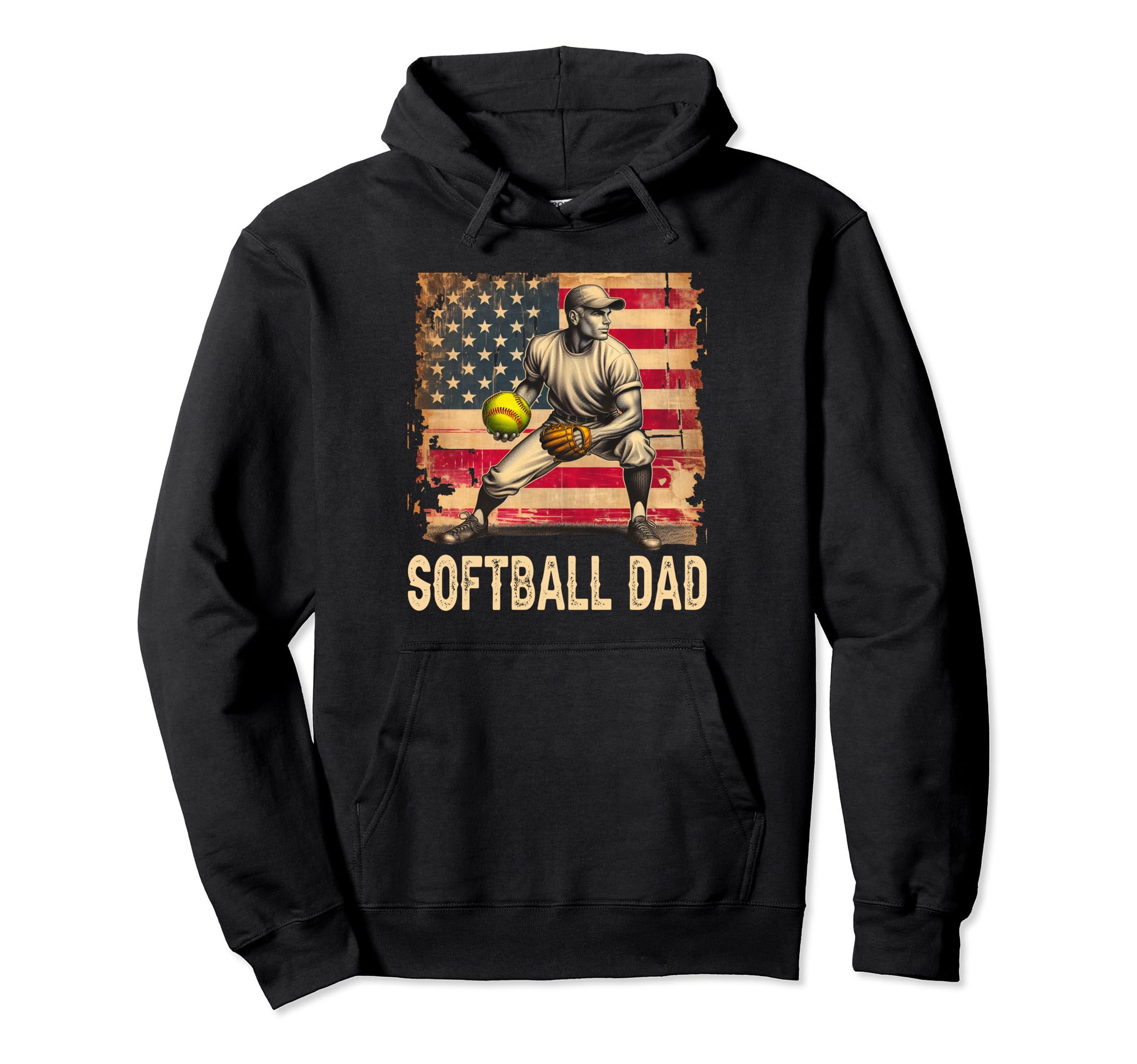 Softball Dad Mens Distressed American Hoodie - Trendy Graphic Men Women - T-Shirt, Sweatshirt, Hoodie
