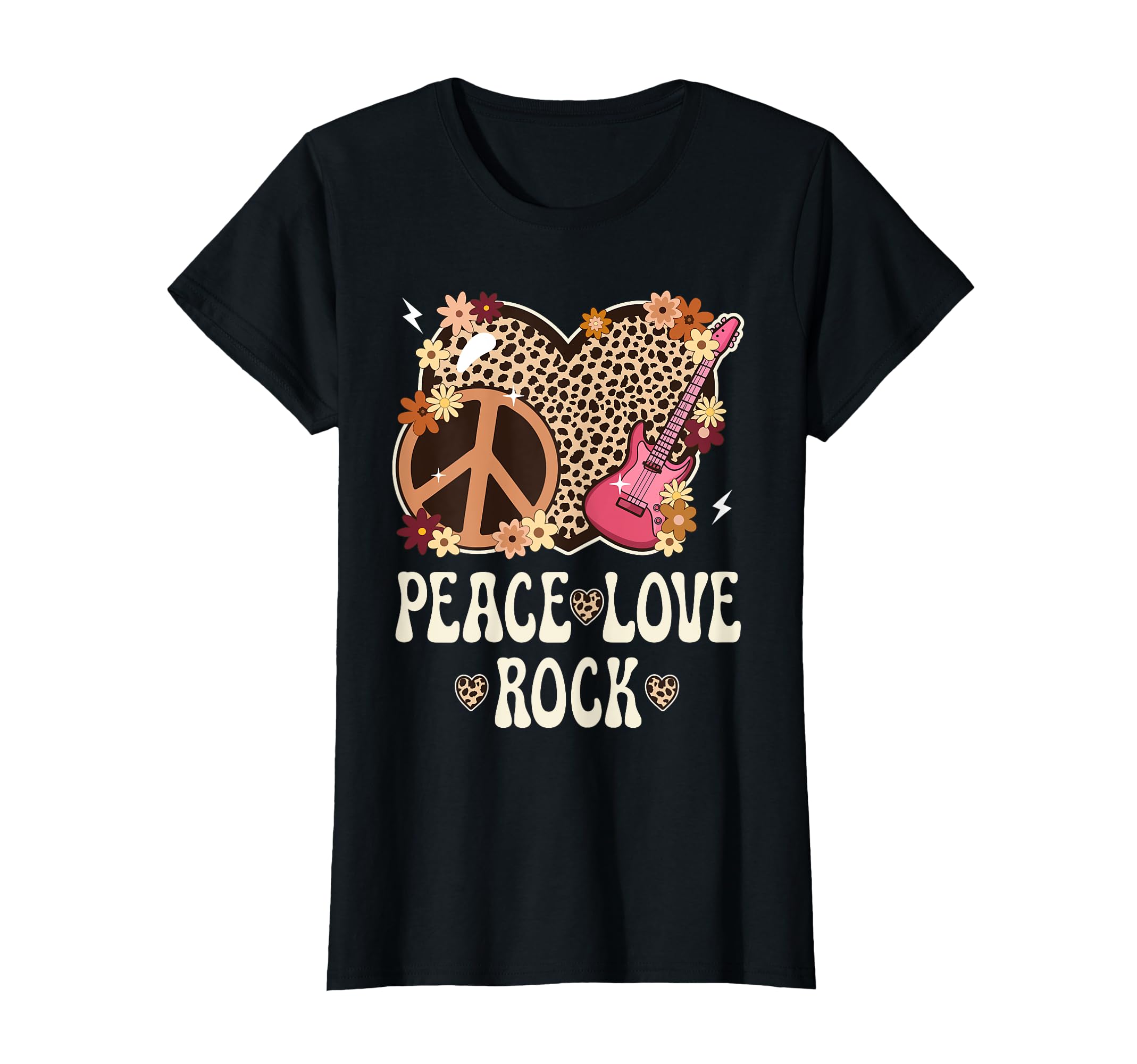 Peace Love Rock And Roll Cheetah Rock T-Shirt - Graphic Print for Adults - T-Shirt, Sweatshirt, Hoodie