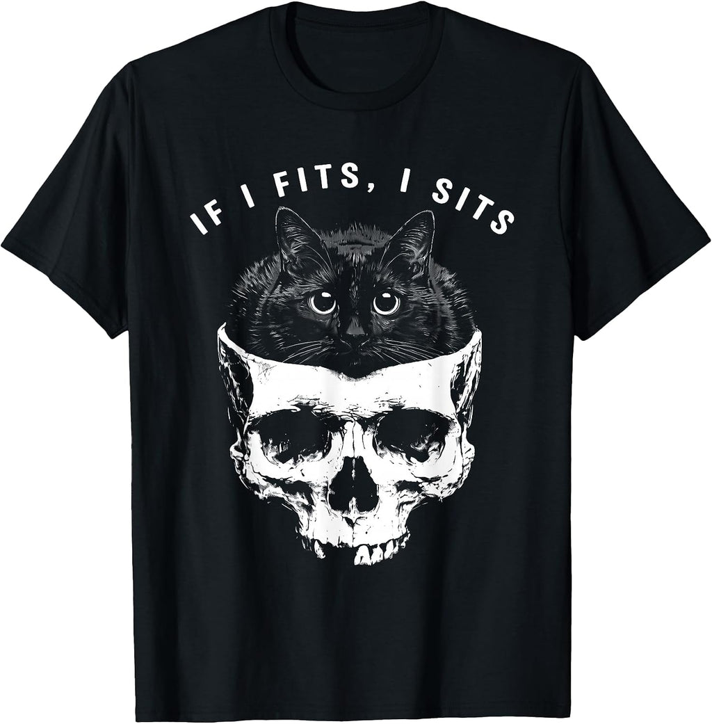 If I Fits Sits Black Cat Skull - Adult & Kids T-Shirts, Sweatshirts & Hoodies apparel design preview 1