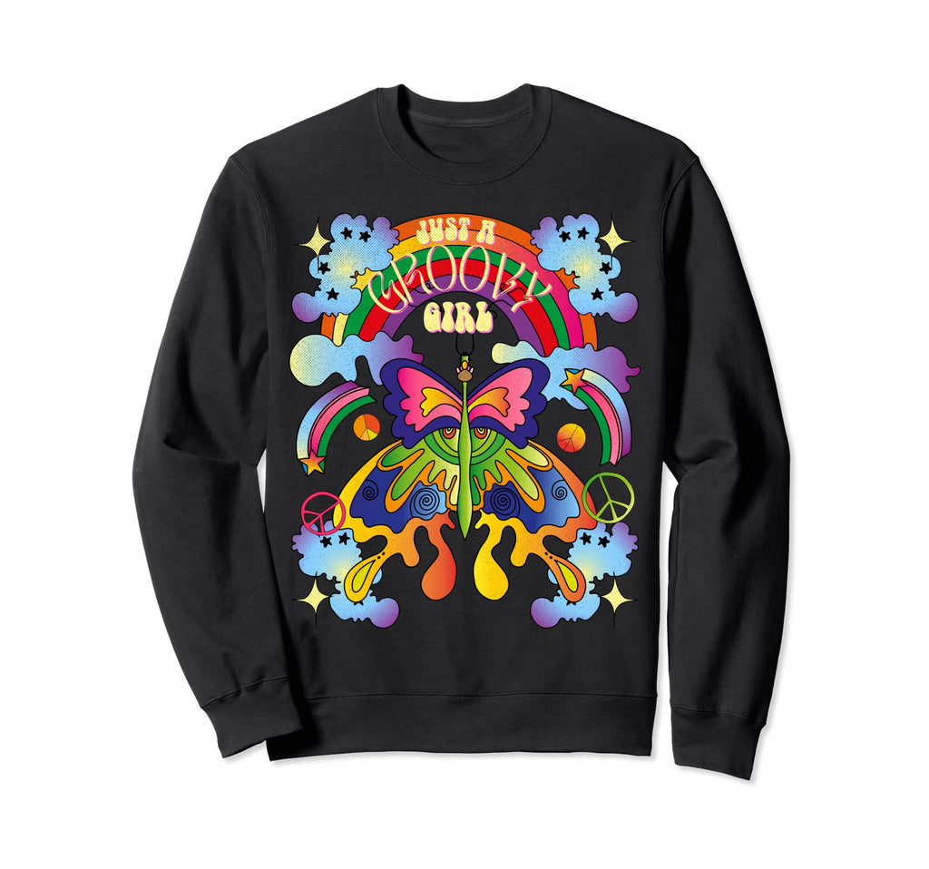Just Groovy Rainbow Butterfly Sweatshirt - Aesthetic Graphic for Adults - T-Shirt, Sweatshirt, Hoodie