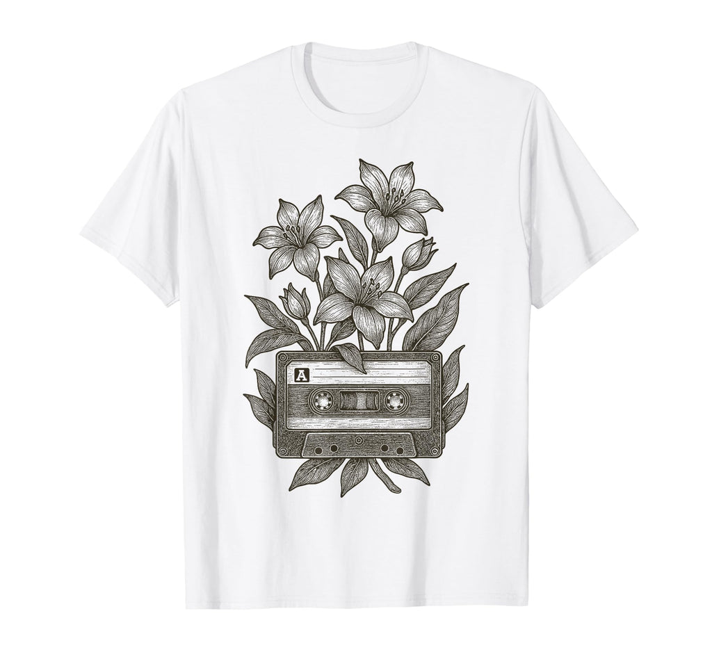 Cassette Tape Flowers Music 80S 90S T-Shirt - Casual Everyday Wear Unisex - T-Shirt, Sweatshirt, Hoodie