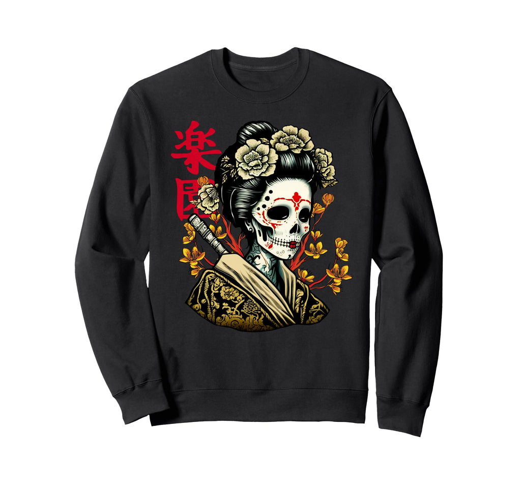 Japanese Geisha Skull Sakura Tree Sweatshirt - Fun Novelty Design Men Women - T-Shirt, Sweatshirt, Hoodie