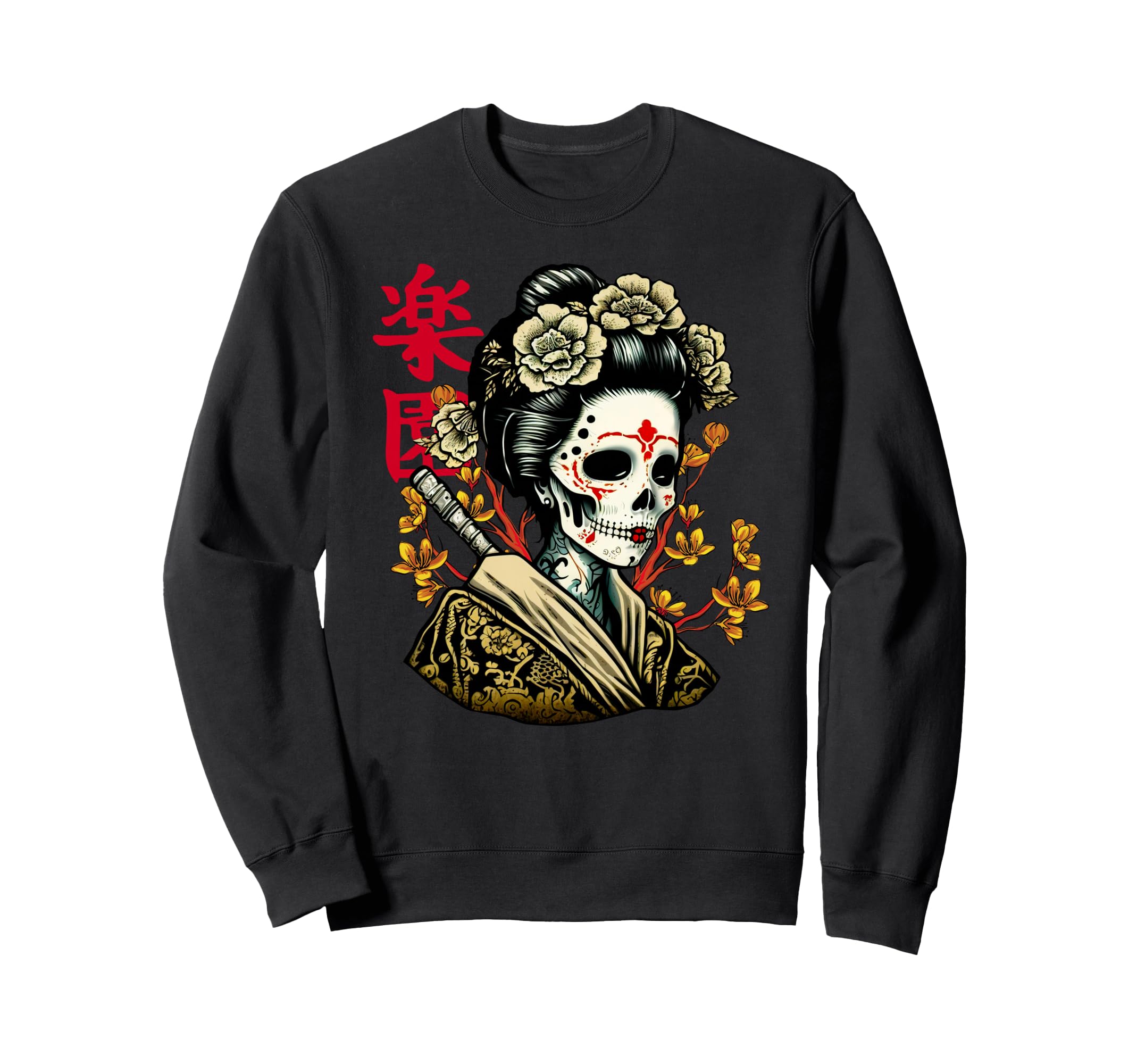Japanese Geisha Skull Sakura Tree Sweatshirt - Fun Novelty Design Men Women - T-Shirt, Sweatshirt, Hoodie