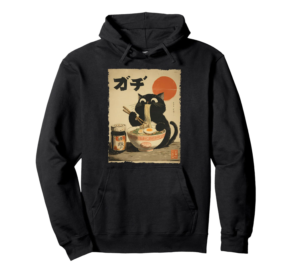 Cat Ramen Aesthetic Japanese Ukiyo E Hoodie - Fun Novelty Design Men Women - T-Shirt, Sweatshirt, Hoodie