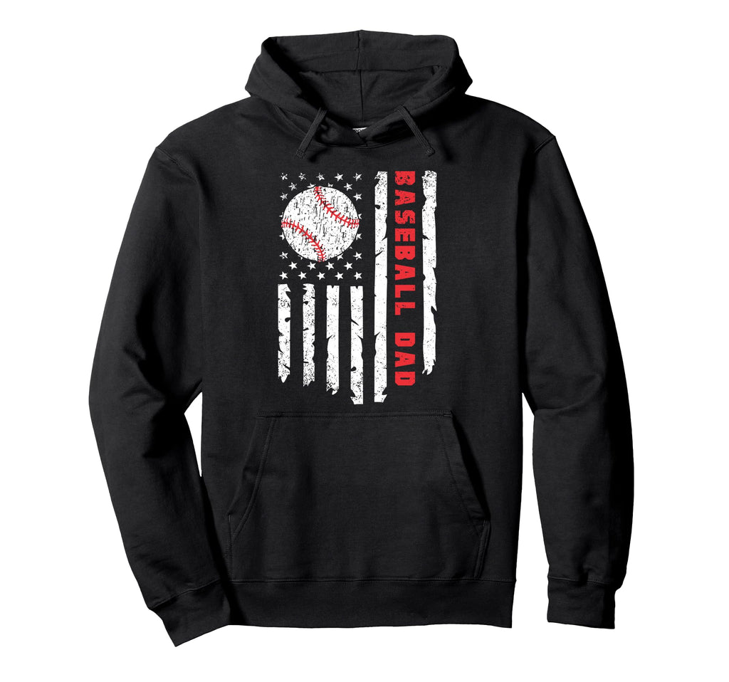 Baseball Dad Usa American Flag Fathers Hoodie - Novelty Apparel Men Women - T-Shirt, Sweatshirt, Hoodie