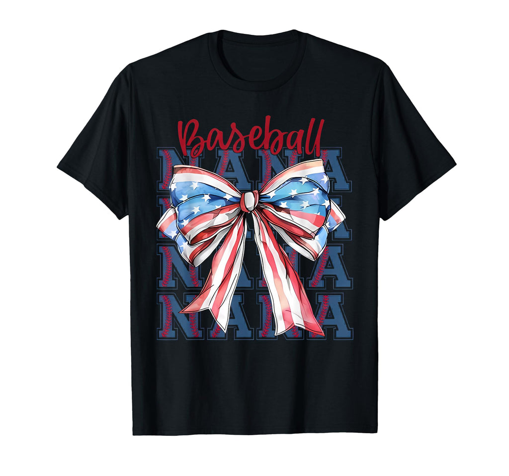 Baseball Nana Usa Flag Bow Grandma T-Shirt - Fun Novelty Design Men Women - T-Shirt, Sweatshirt, Hoodie