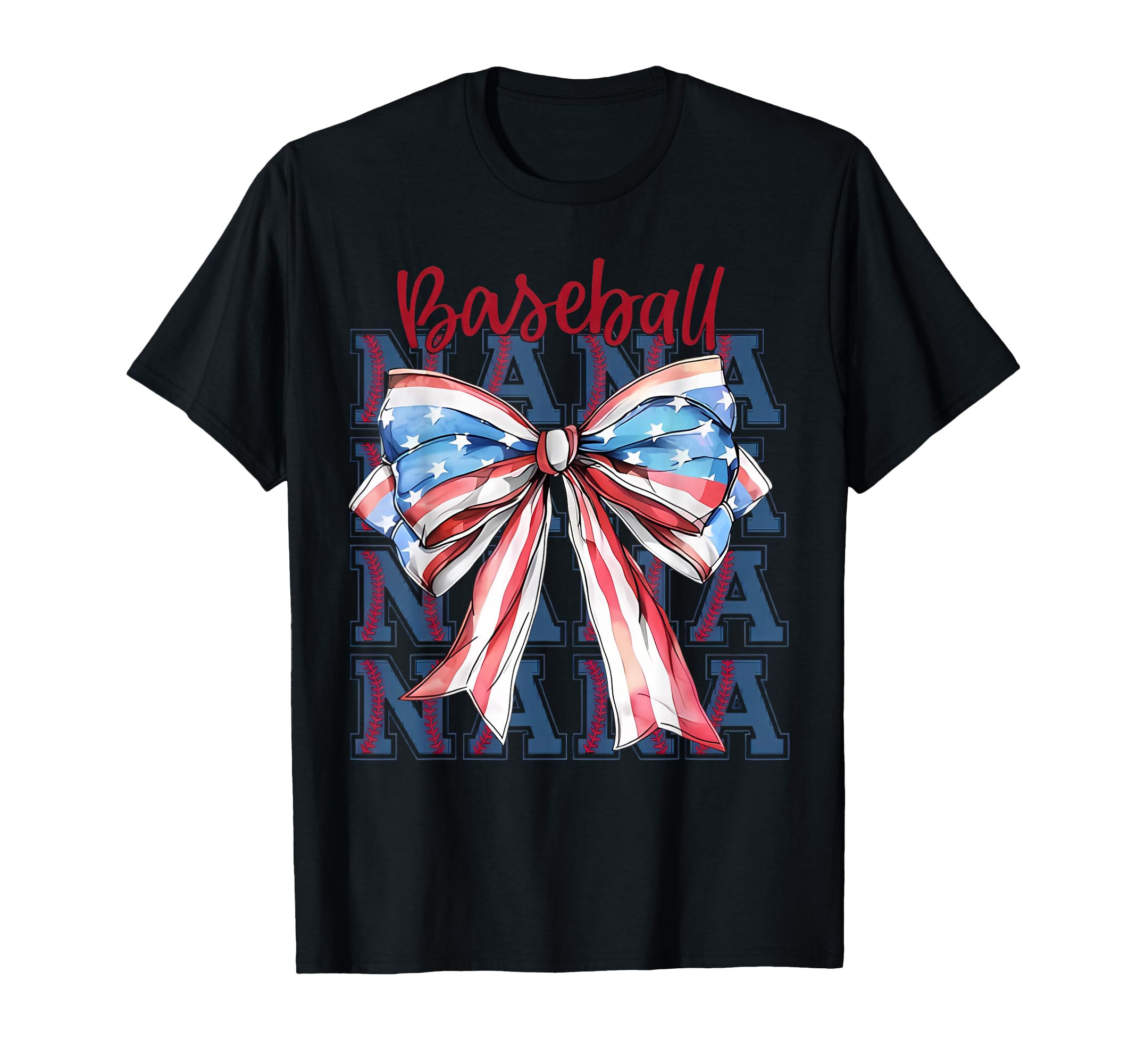 Baseball Nana Usa Flag Bow Grandma T-Shirt - Fun Novelty Design Men Women - T-Shirt, Sweatshirt, Hoodie